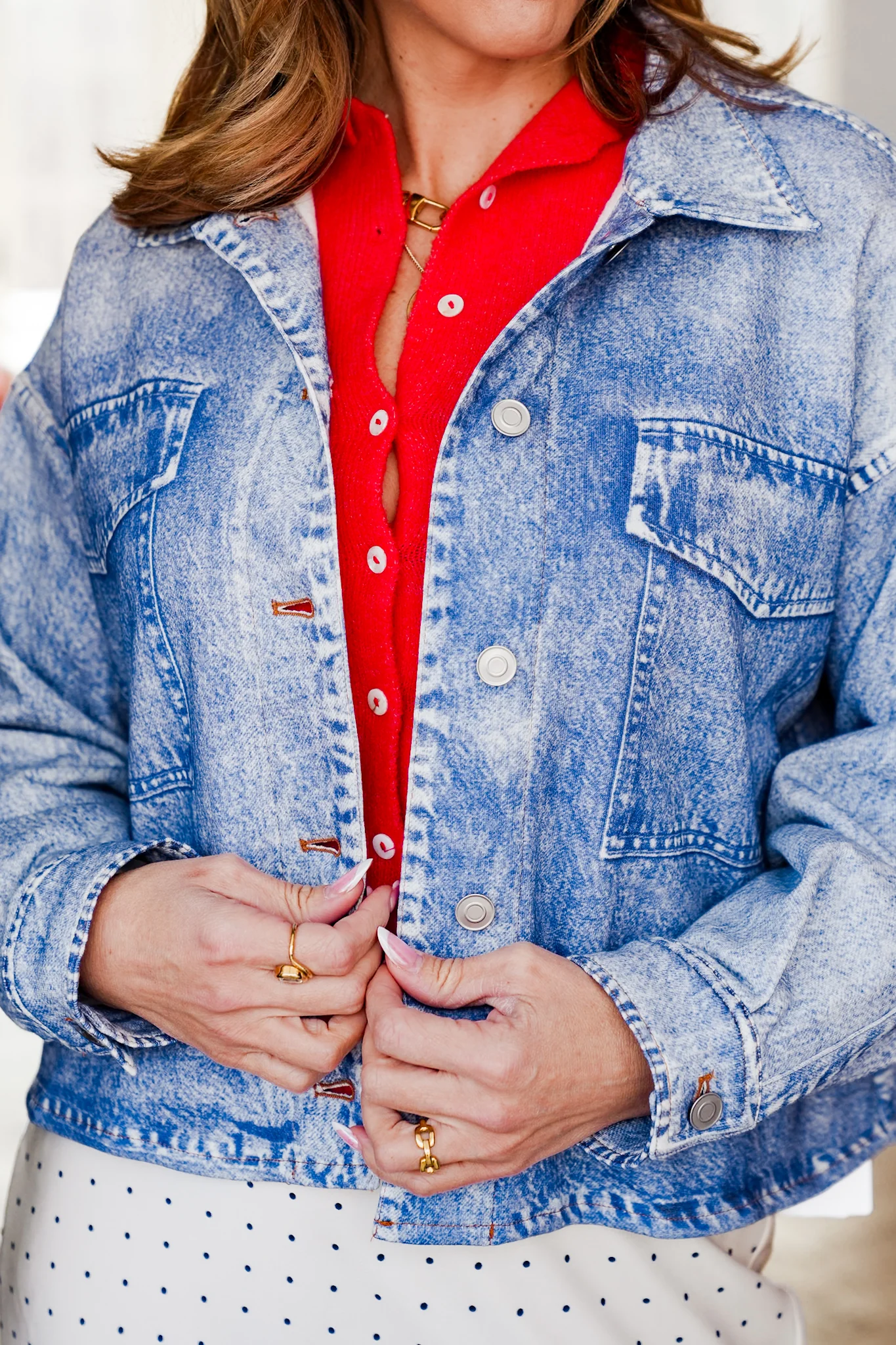 Acid Wash Print Long Sleeve Button Down Shacket - Image 6