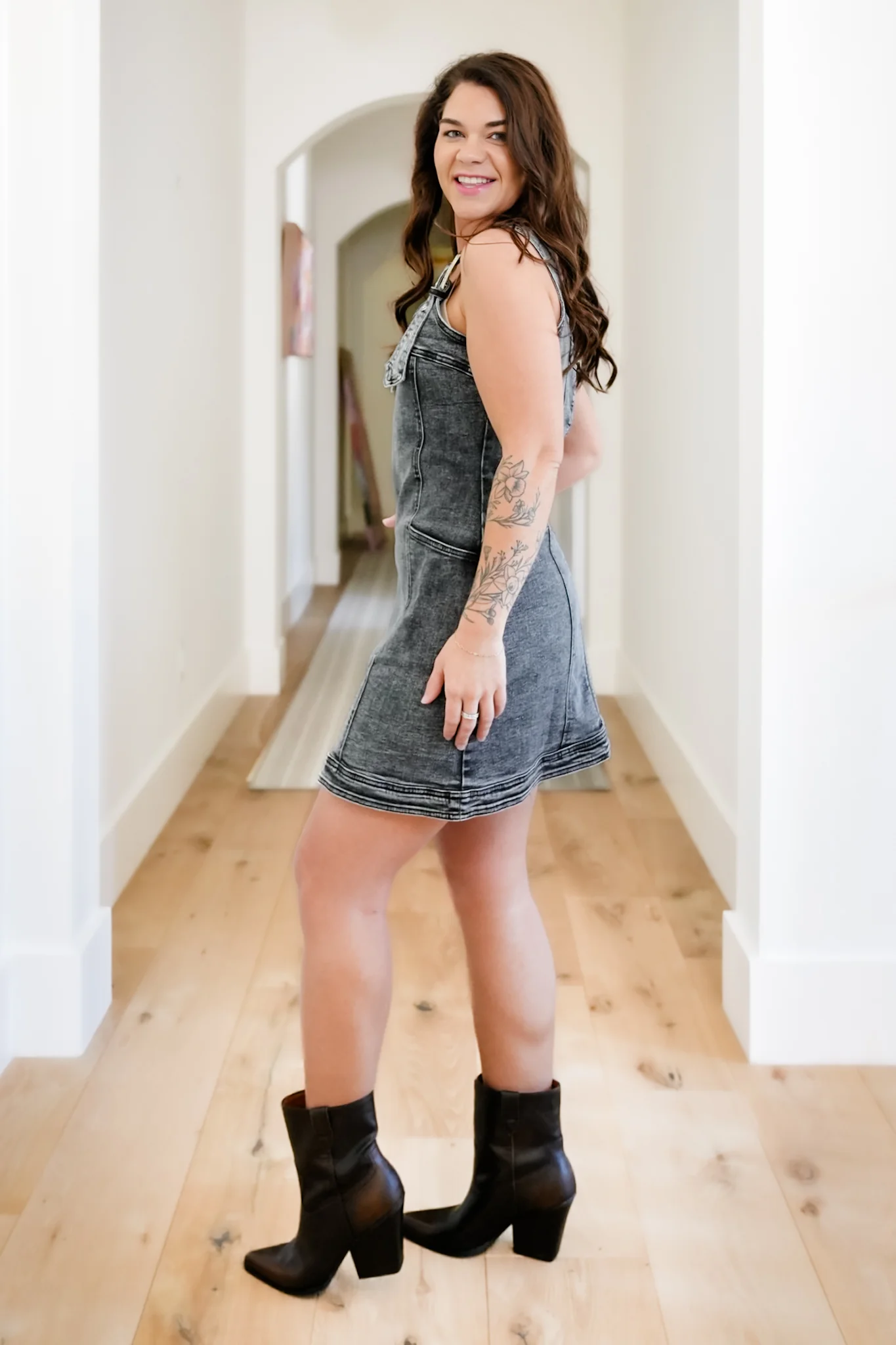 Acid Wash Sleeveless Mini Dress with Buckle Straps - Image 8