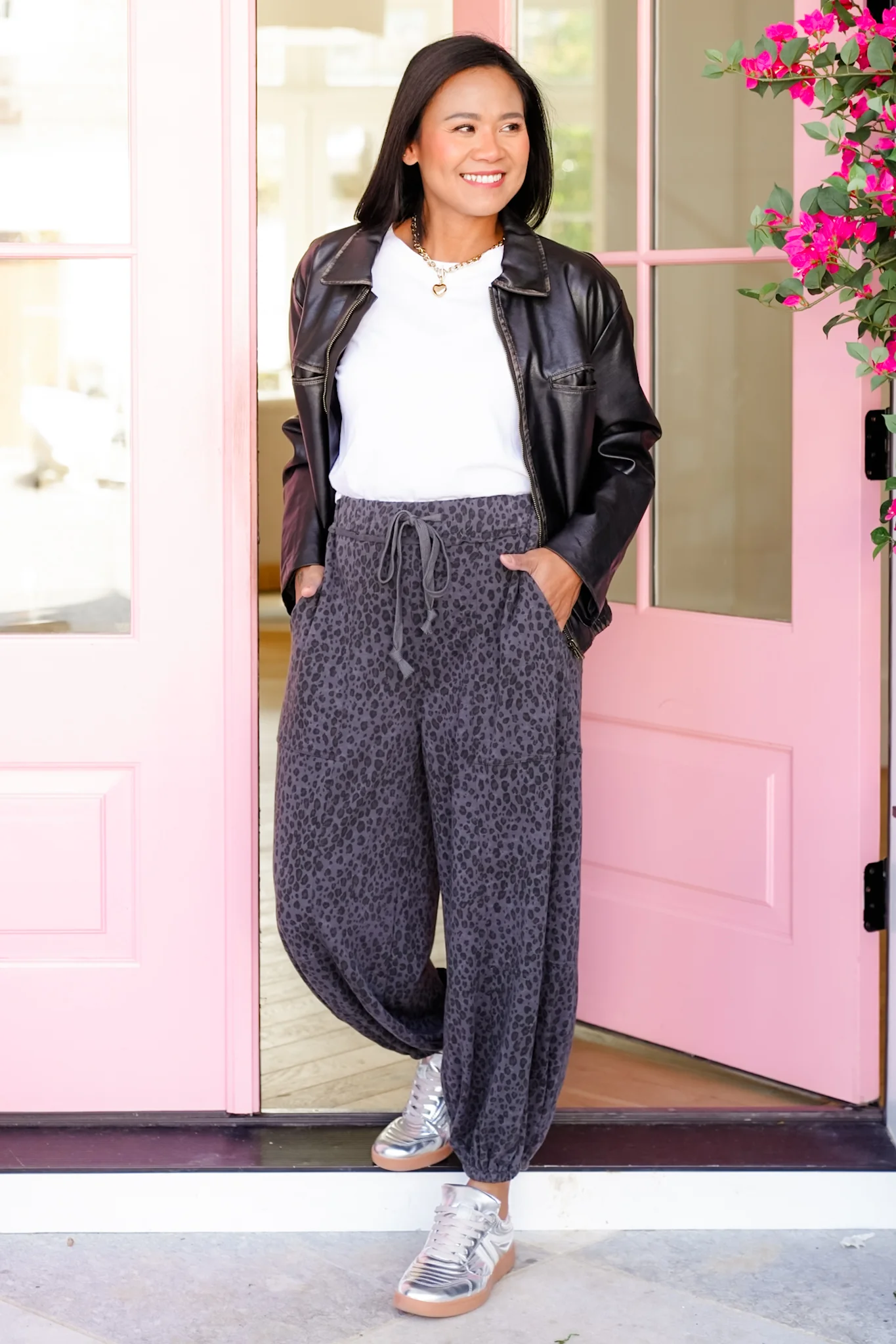 Animal Print Elastic Waist Jogger Pants - Image 6