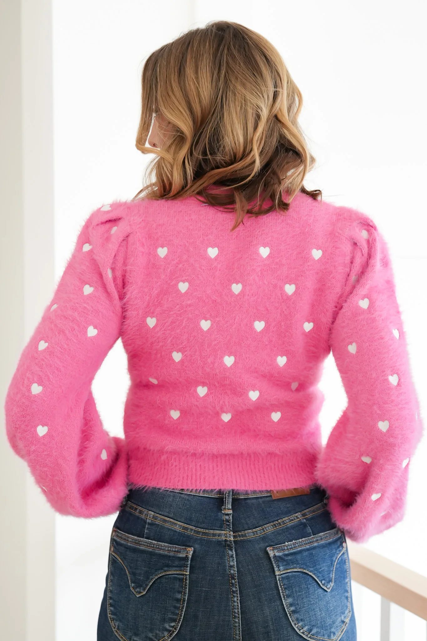 Balloon Long Sleeve Heart Embroidered Cardigan - Image 6