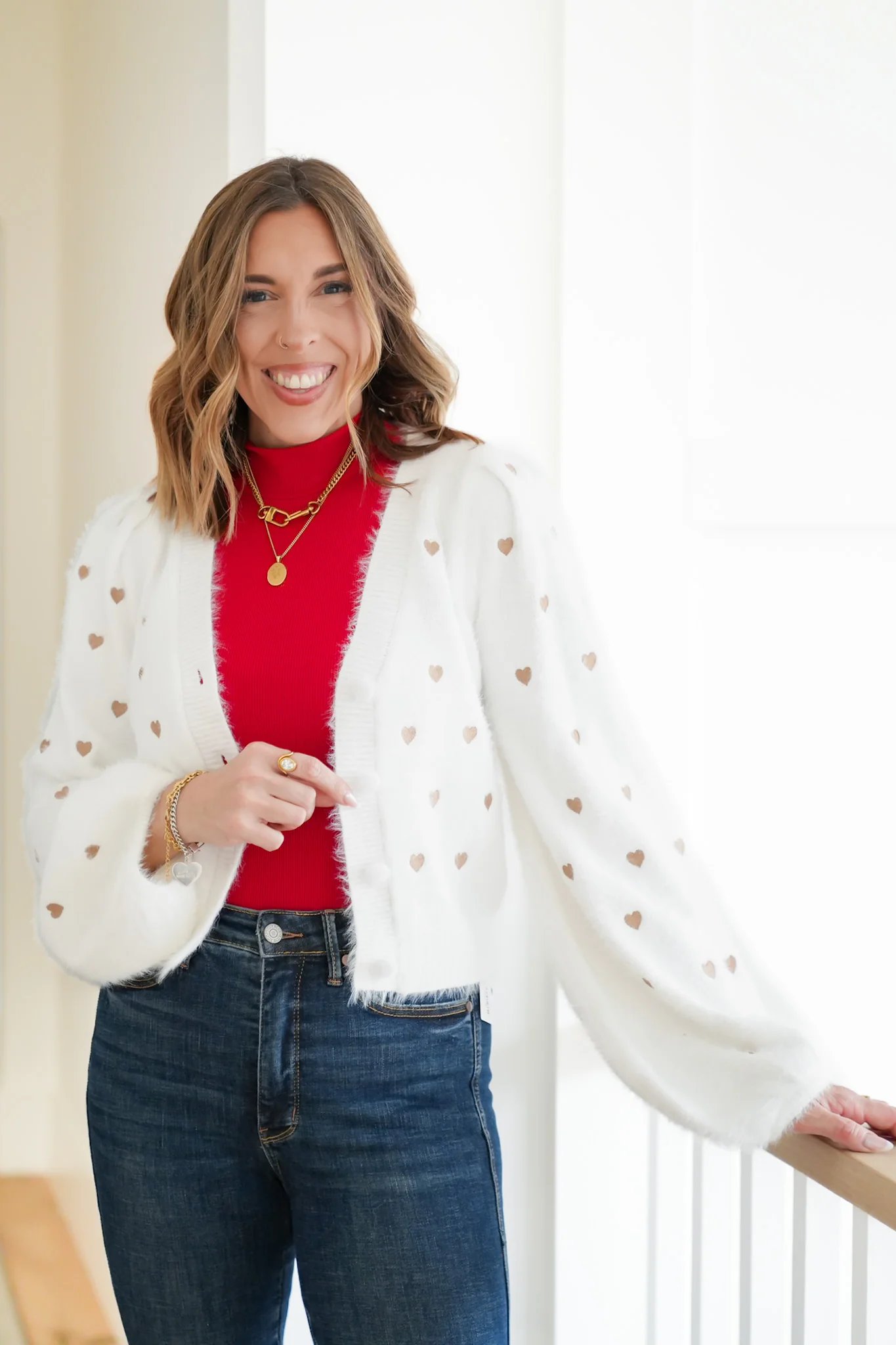 Balloon Long Sleeve Heart Embroidered Cardigan - Image 7