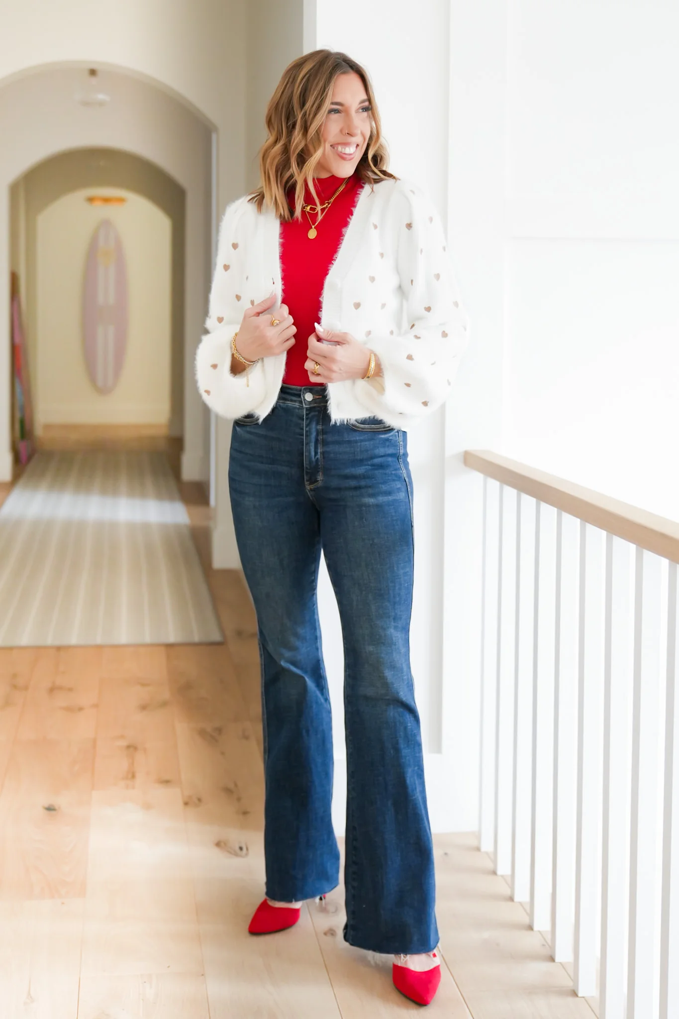 Balloon Long Sleeve Heart Embroidered Cardigan - Image 8
