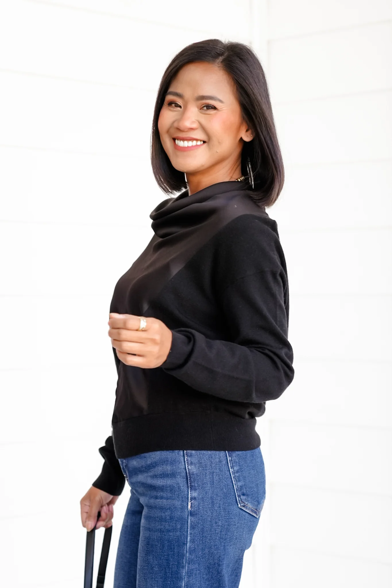 Black Cowl Neck Long Sleeve Top - Image 2
