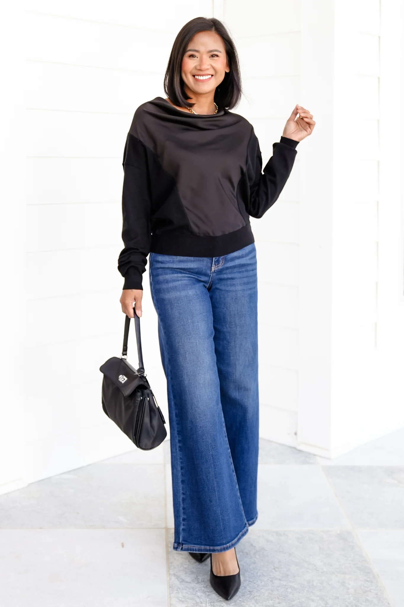 Black Cowl Neck Long Sleeve Top - Image 4