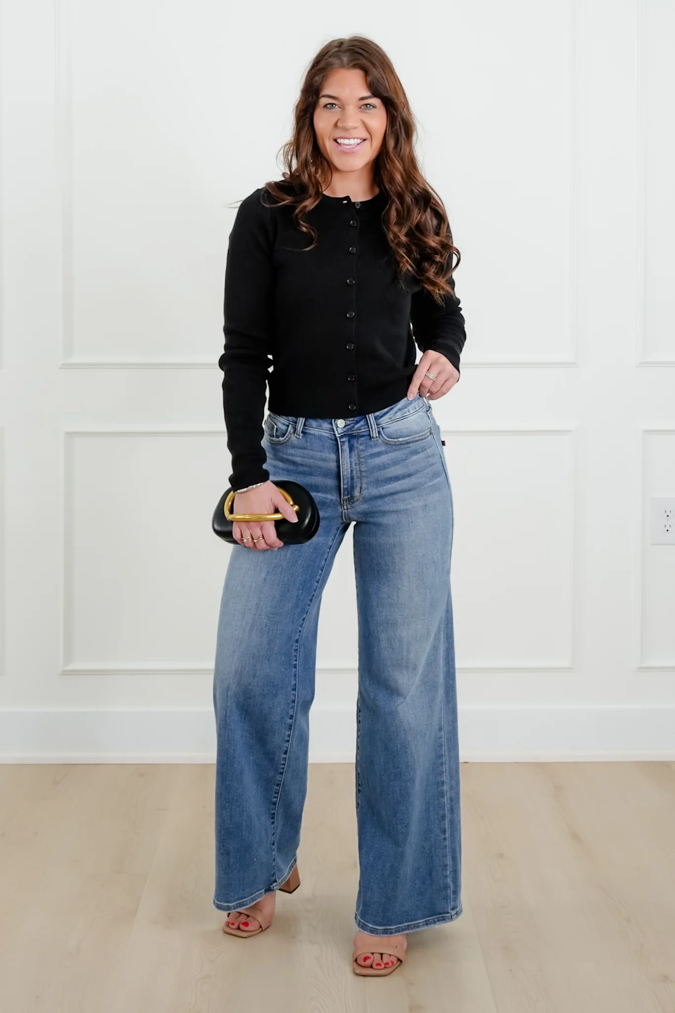 Black Ribbed Long Sleeve Button Down Cardigan - Image 2