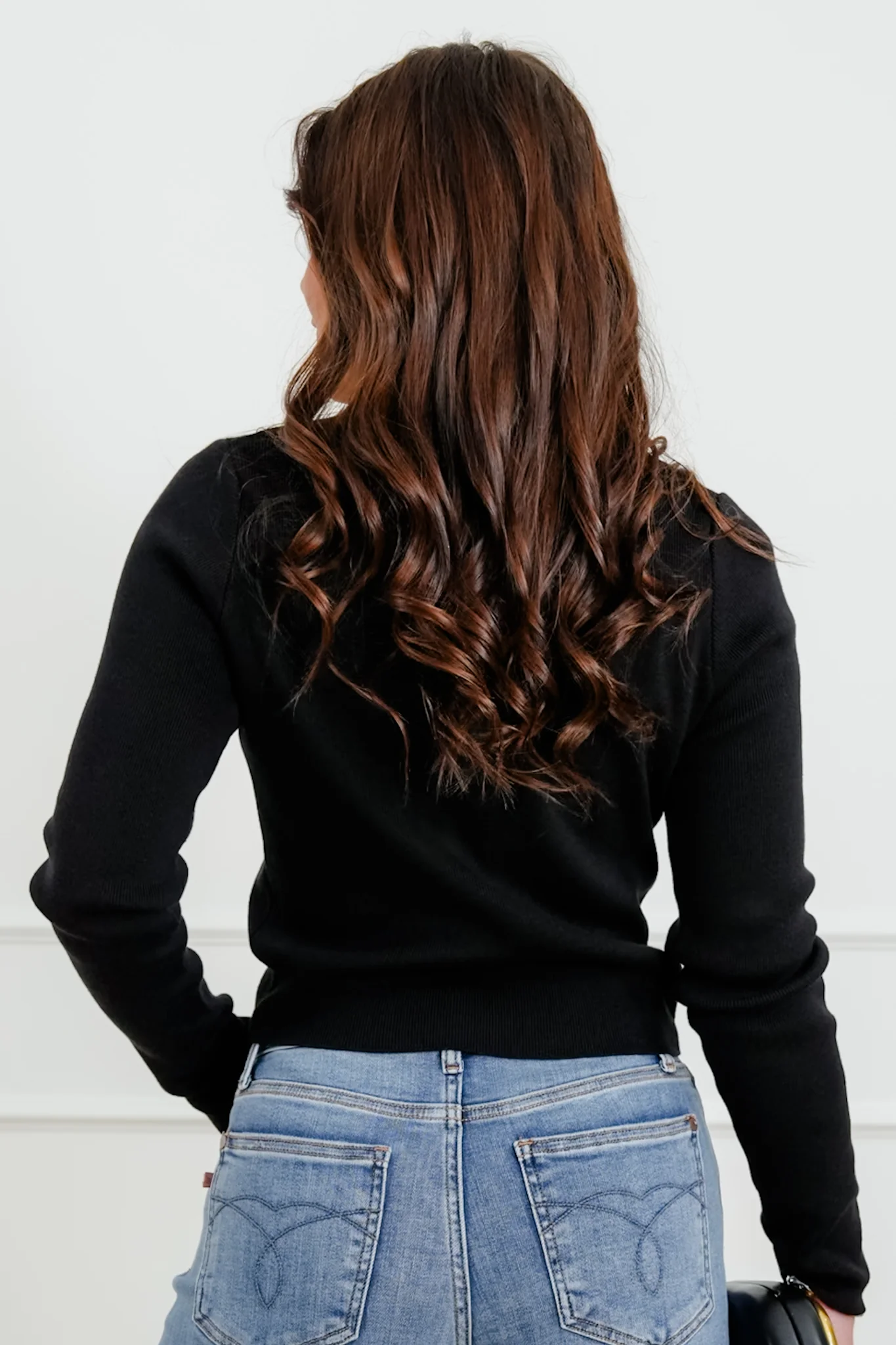 Black Ribbed Long Sleeve Button Down Cardigan - Image 4