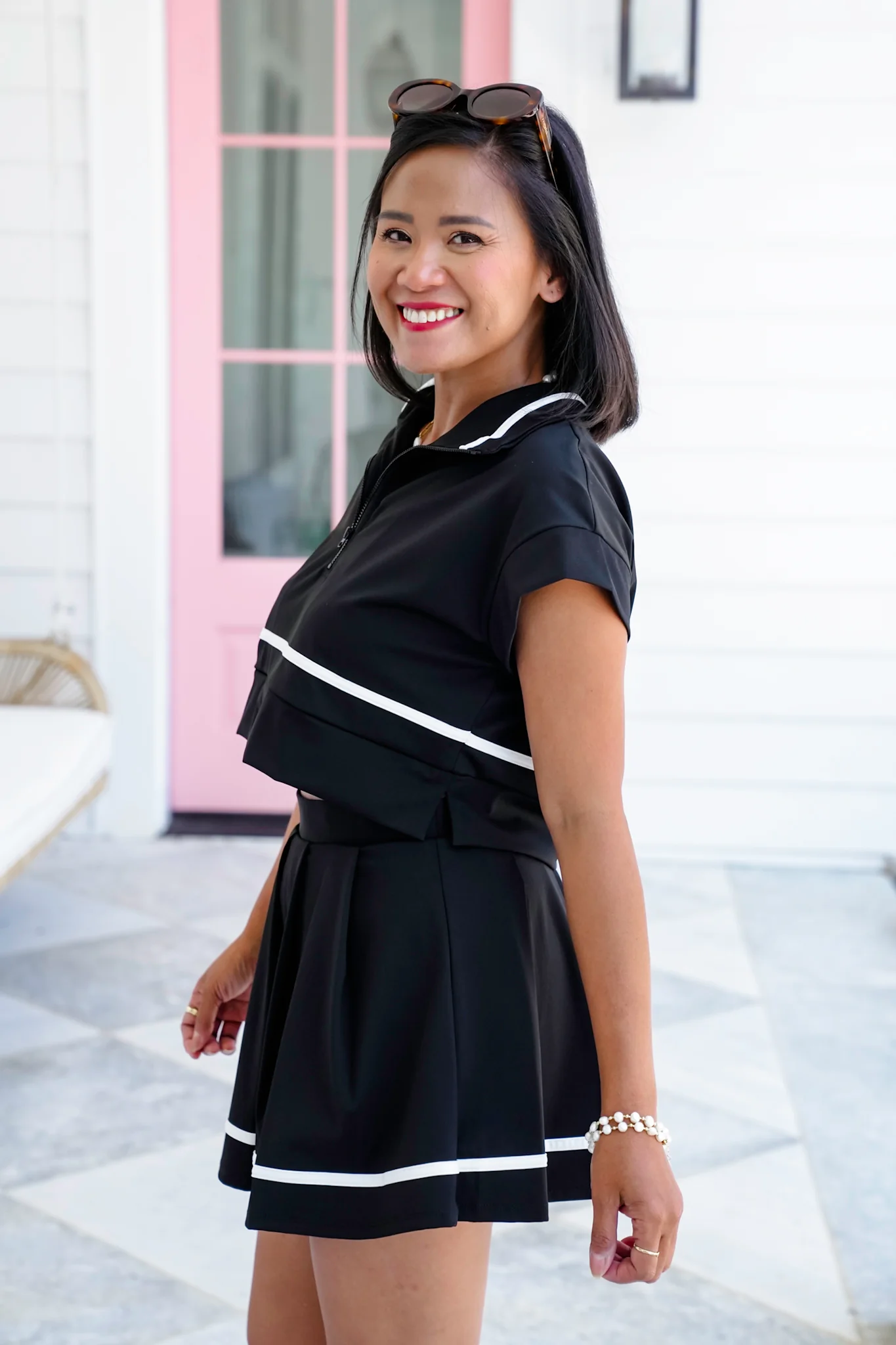 Black Short Sleeve Half-Zip Crop Top - Image 4