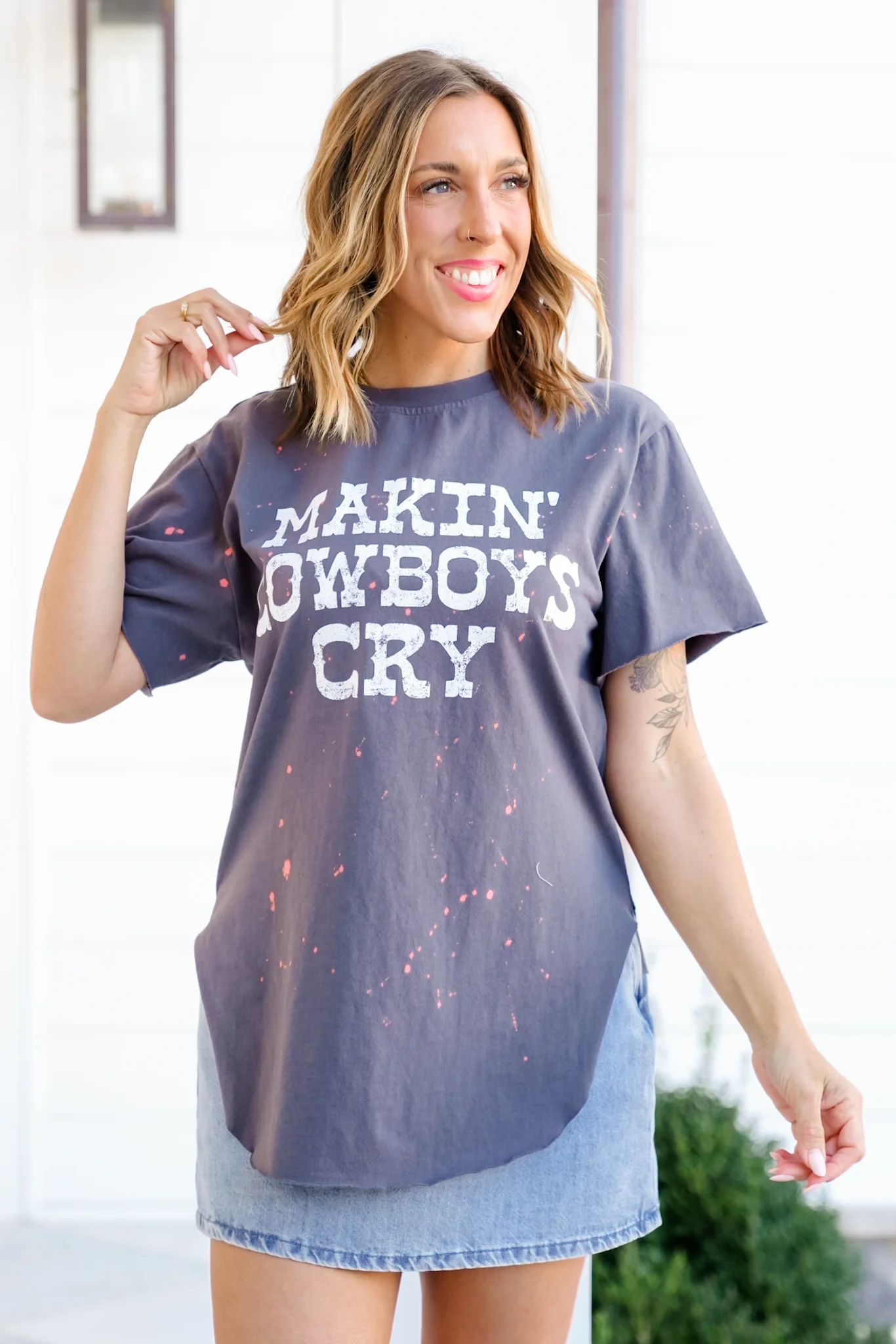 Bleached Short Sleeve "Makin' Cowboys Cry" Graphic Tee - Image 2