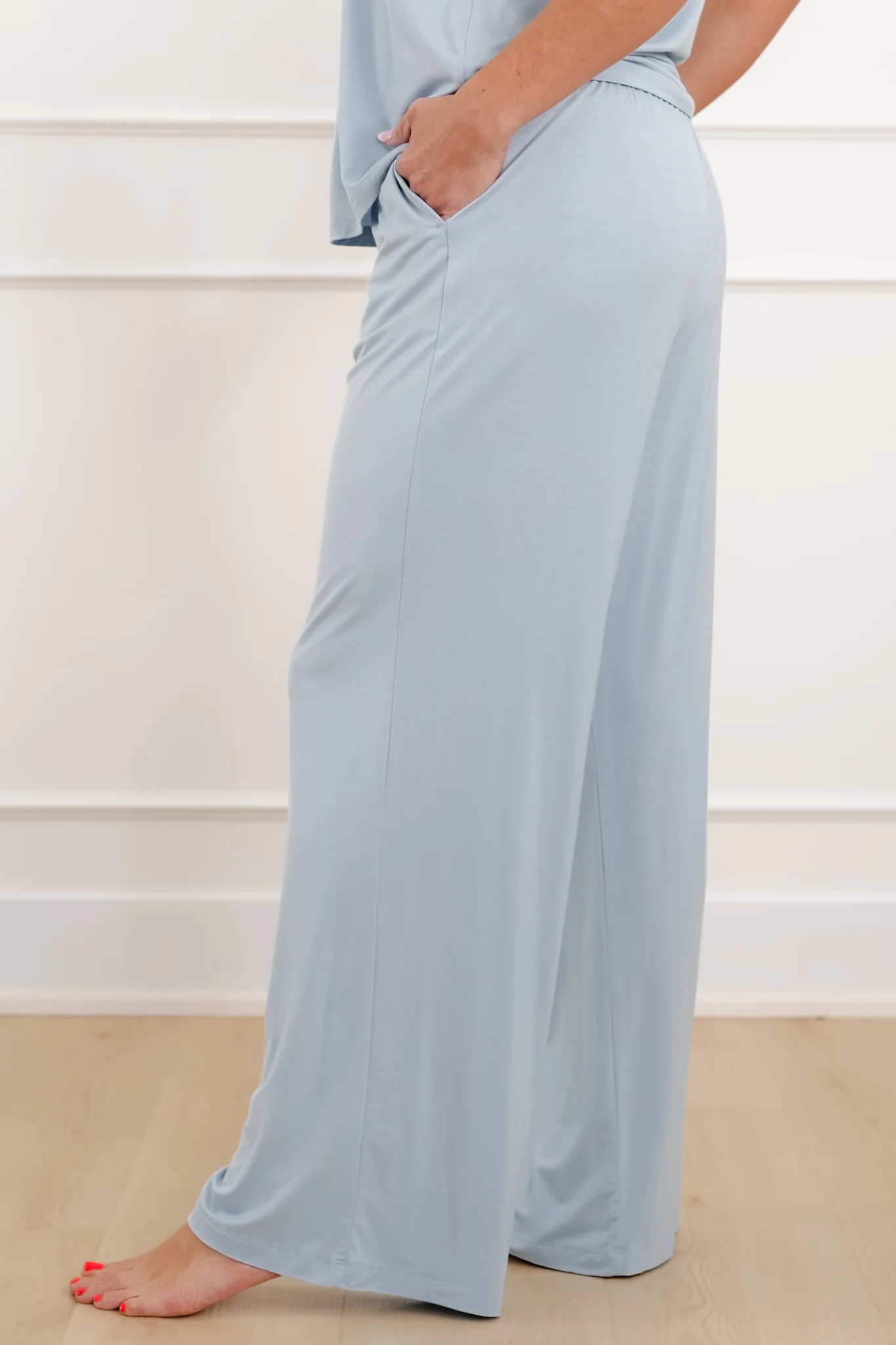 Blue Elastic Waist Wide Leg Pants - Image 4