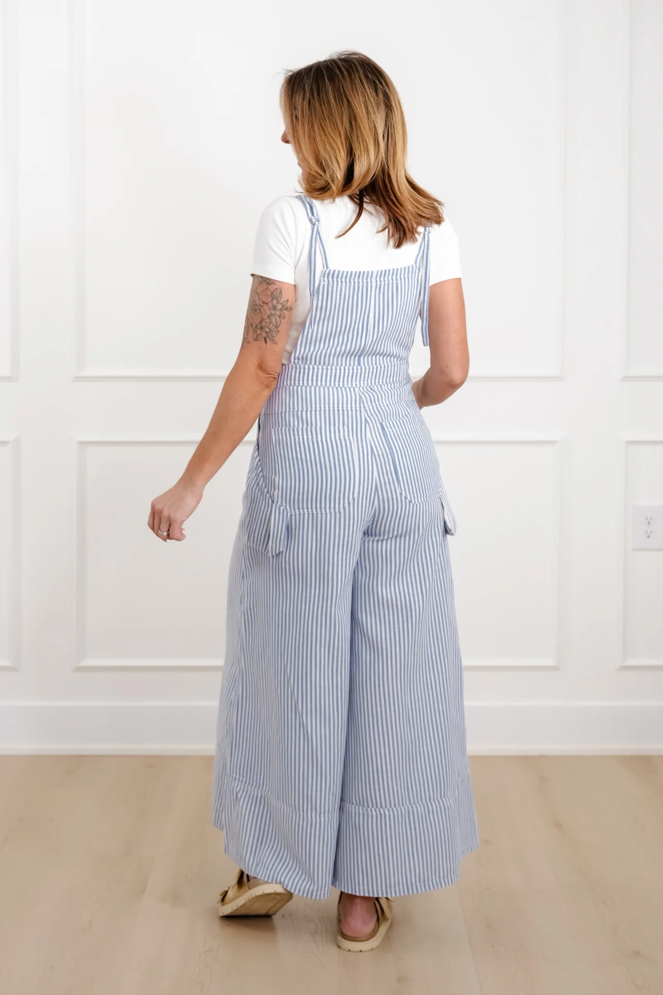 Blue Stripe Wide Leg Overalls - Image 3