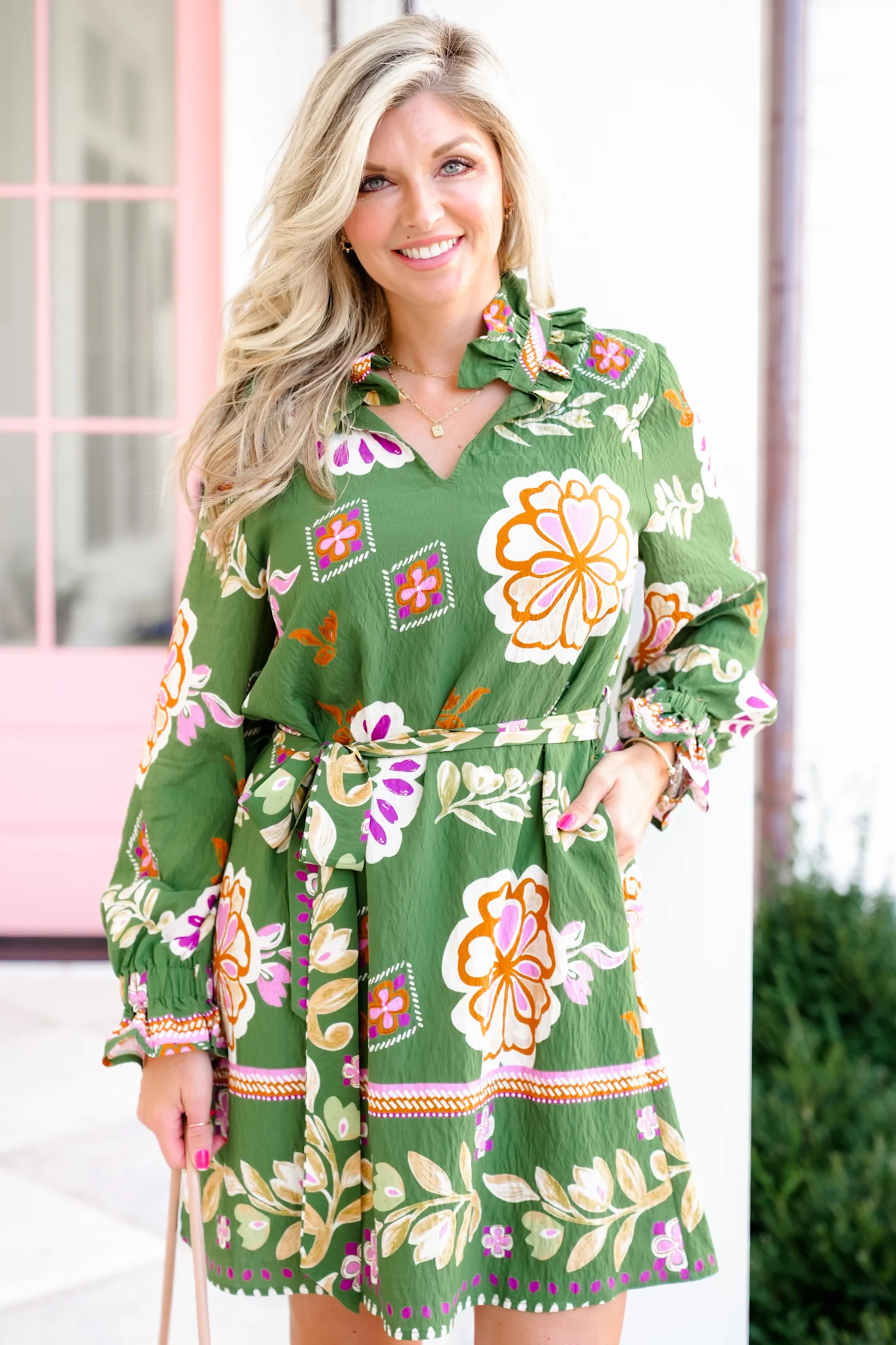 Boho Floral Long Sleeve Dress with Tie Waist - Image 5