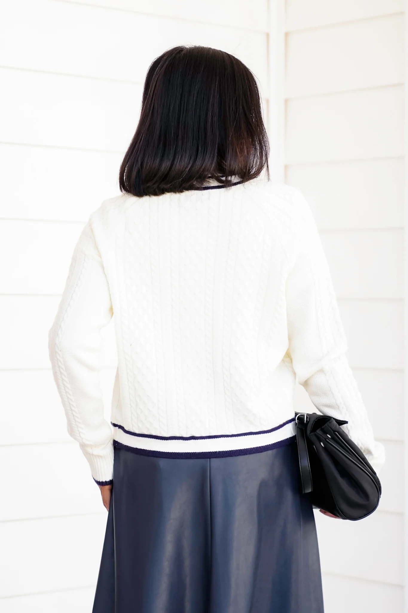 Cable Knit Button Down Cardigan with Contrast Trim - Image 6