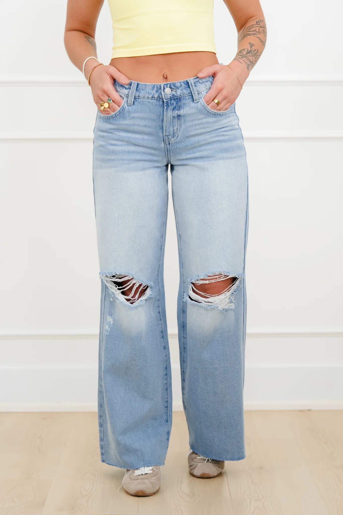 Cello Low Rise Light Wash Distressed Wide Leg Jeans - Image 2