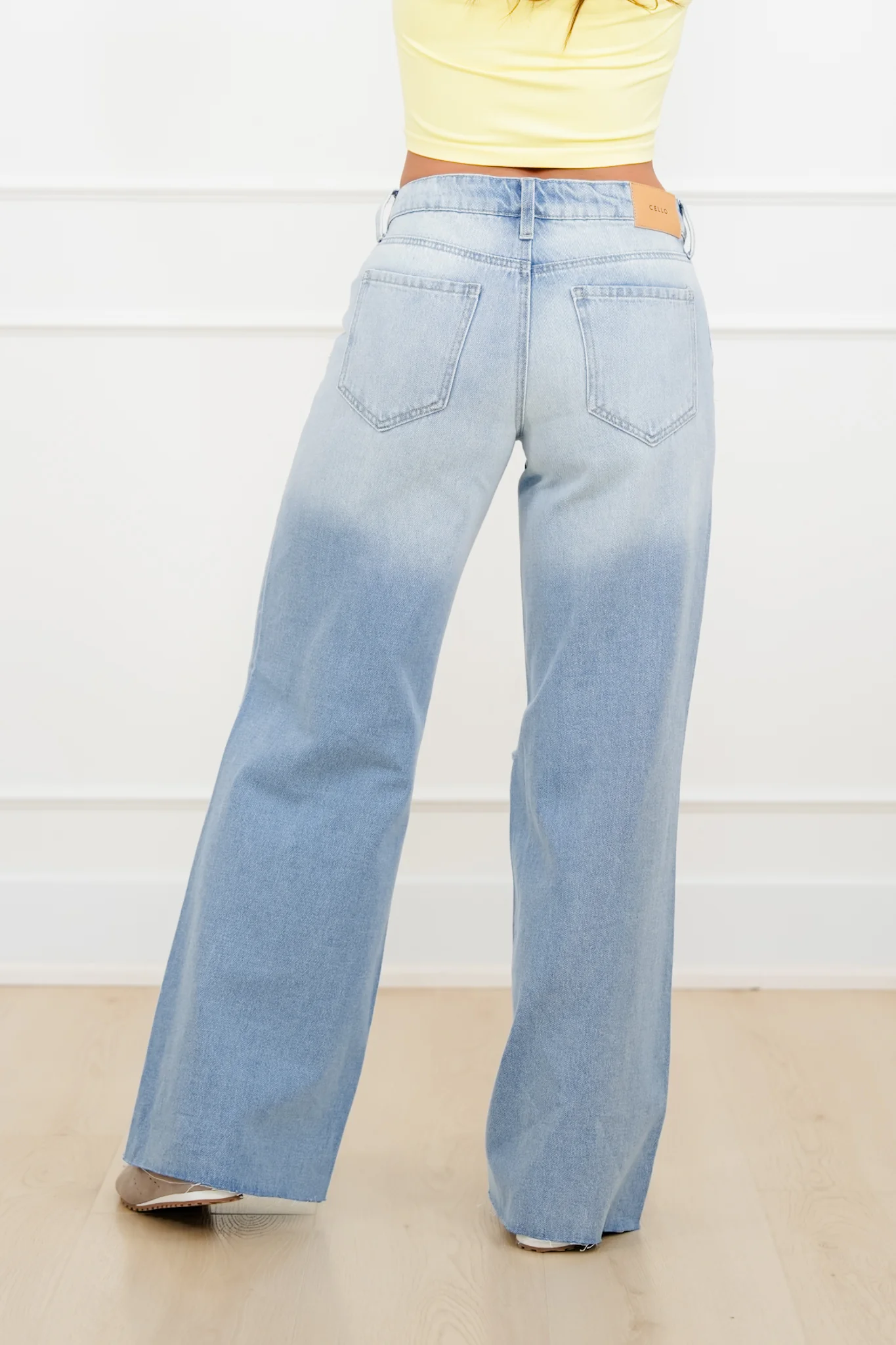 Cello Low Rise Light Wash Distressed Wide Leg Jeans - Image 5