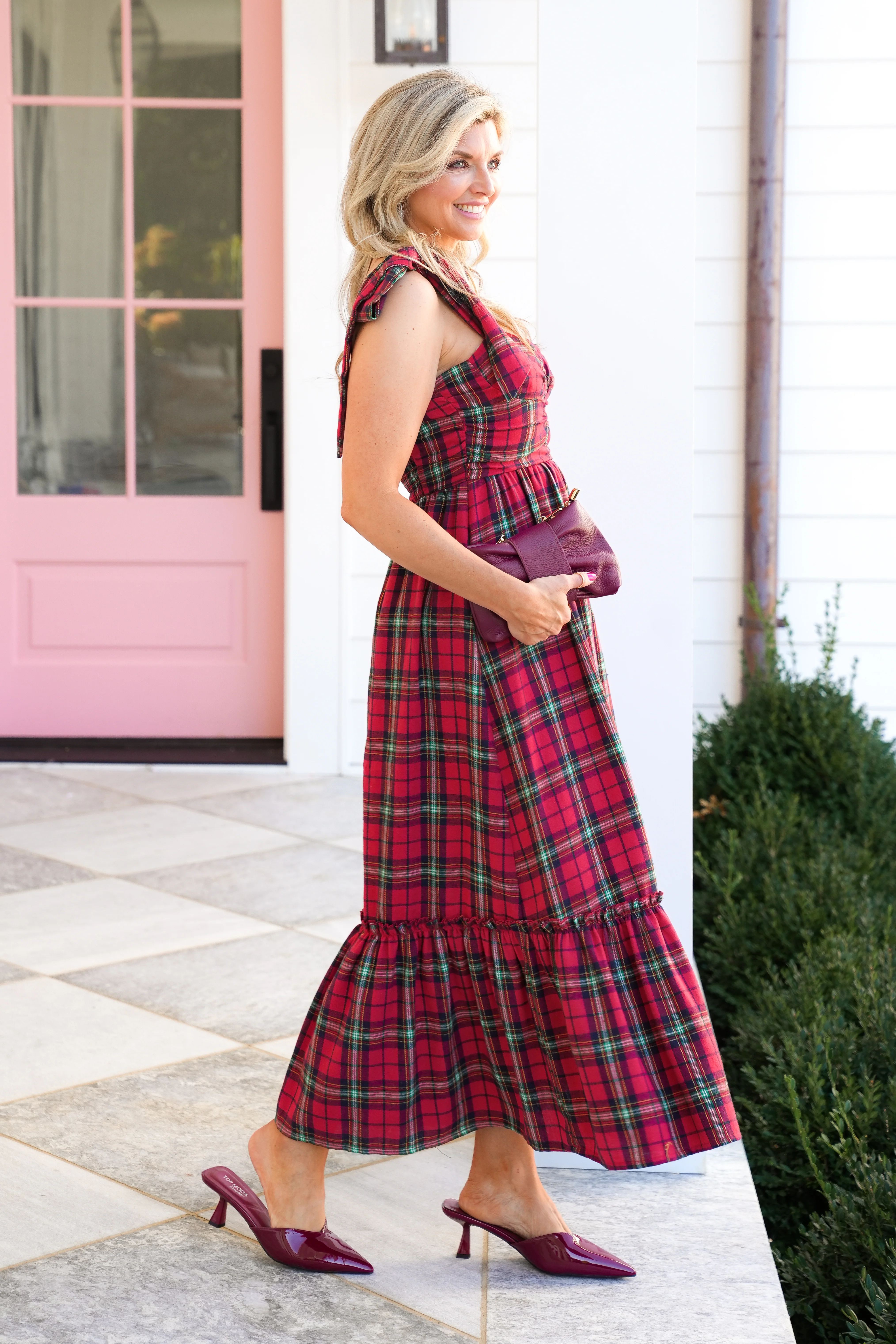 Check Plaid Sleeveless Midi Dress with Ribbon Strap - Image 3