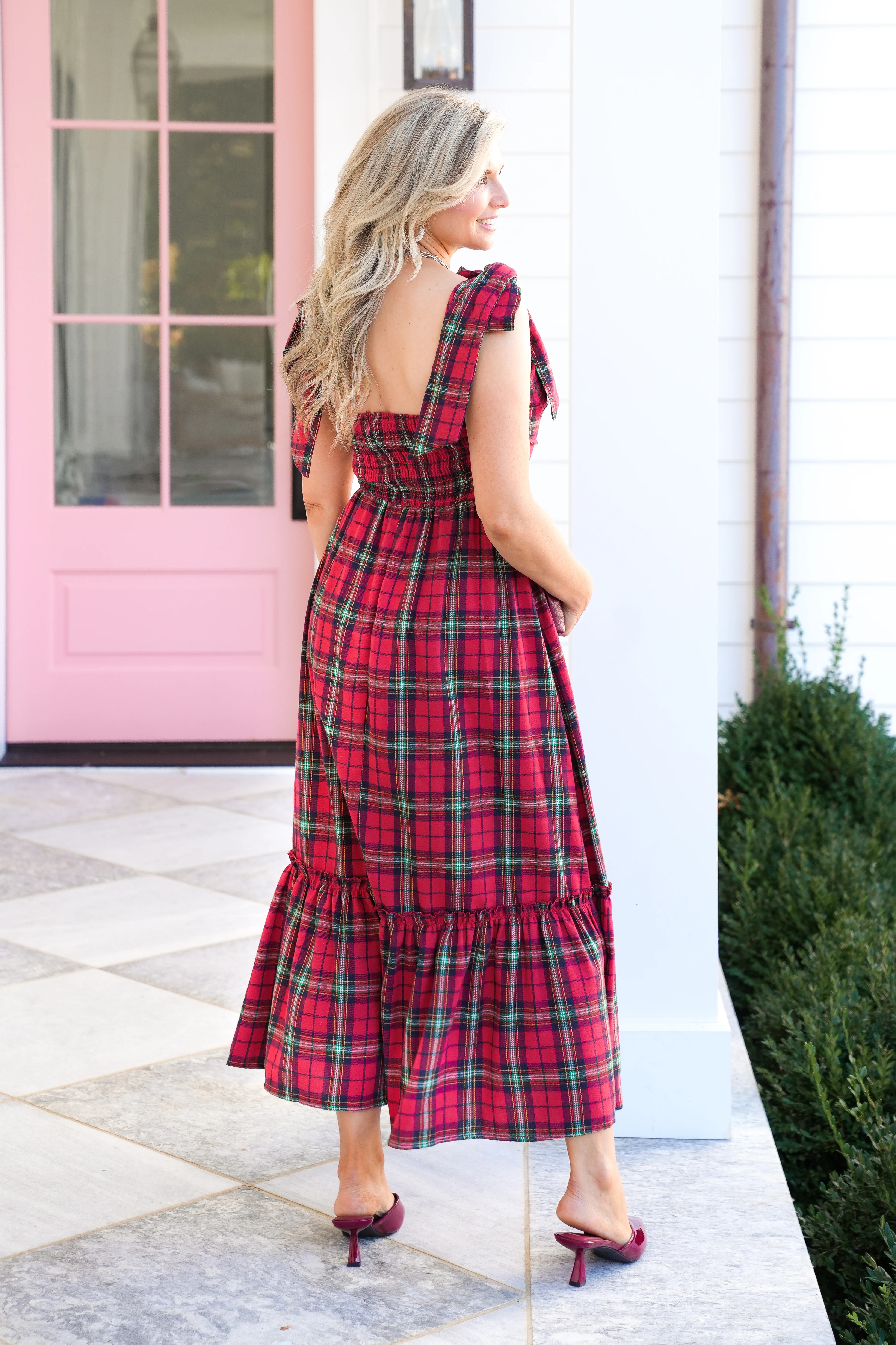 Check Plaid Sleeveless Midi Dress with Ribbon Strap - Image 4