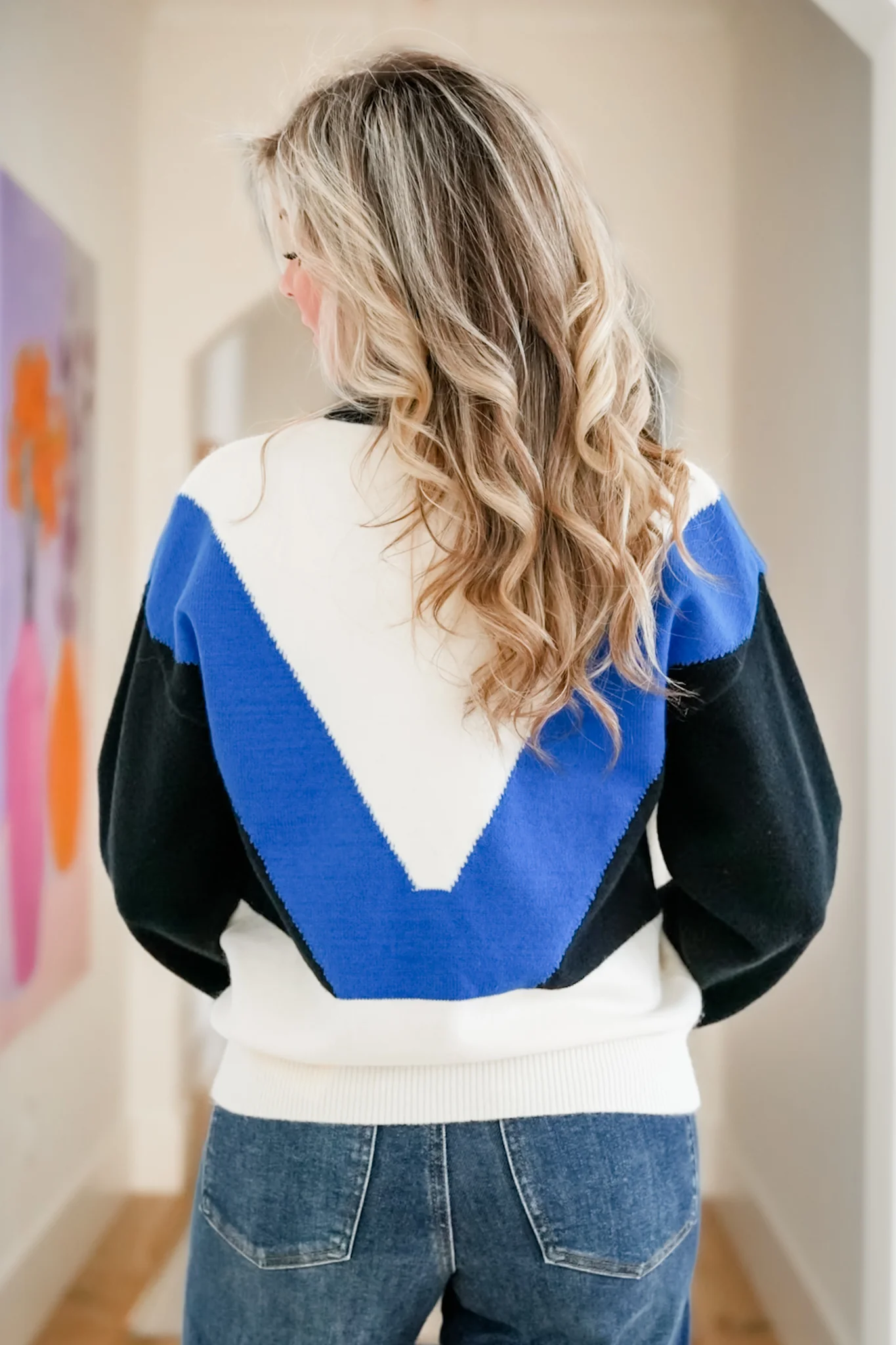 Color Block Long Sleeve Button Up Sweater - Image 5
