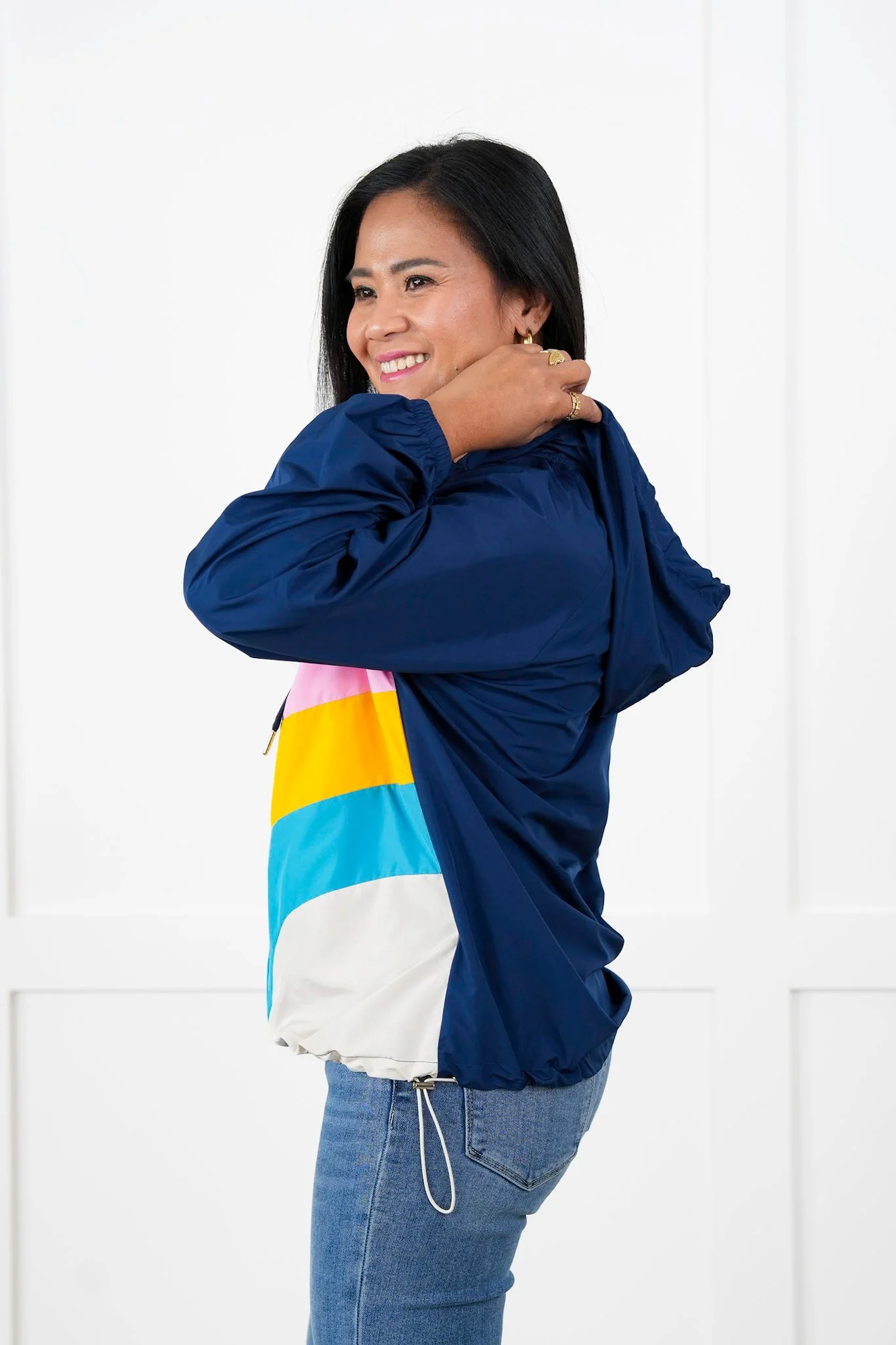 Color Block Long Sleeve Zip Up Hooded Windbreaker Jacket - Image 3