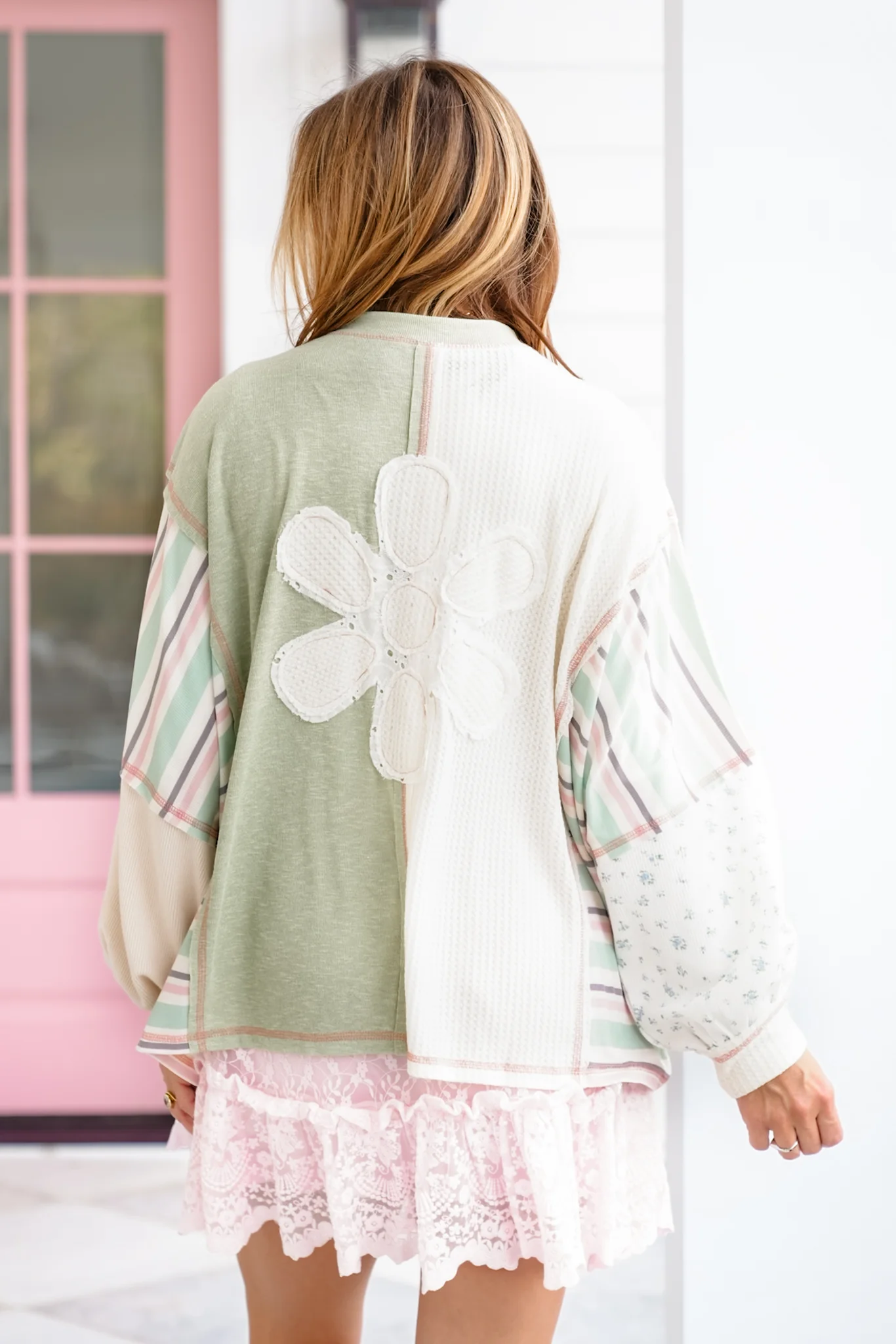 Contrast Long Sleeve Button Down Top with Star Patch - Image 4