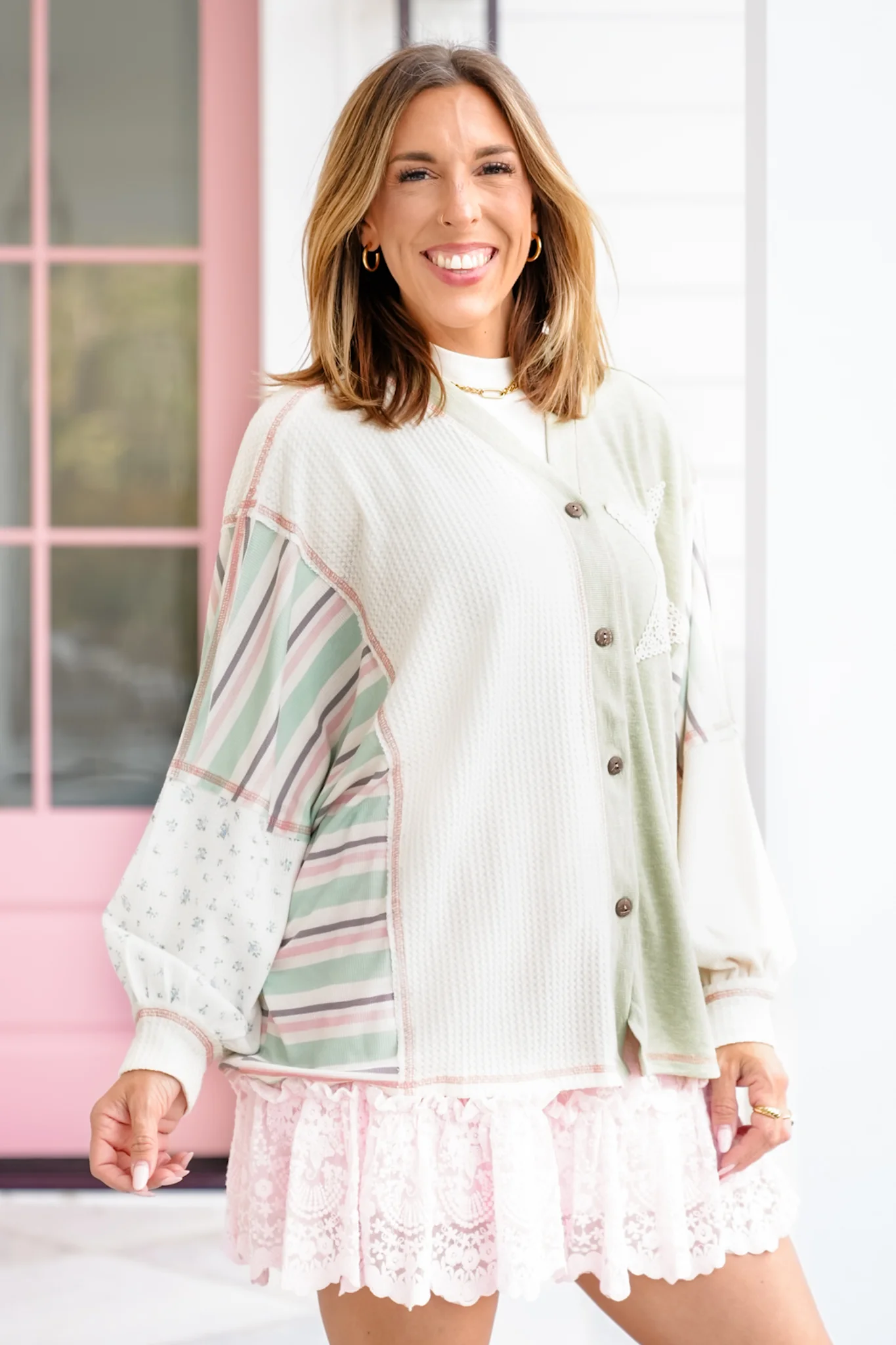 Contrast Long Sleeve Button Down Top with Star Patch - Image 5