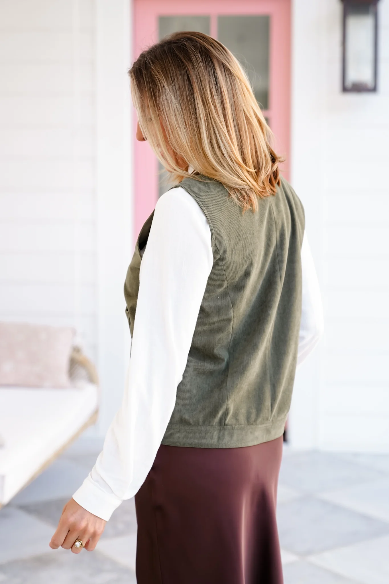 Corduroy Asymmetrical Front Button Down Vest - Image 4