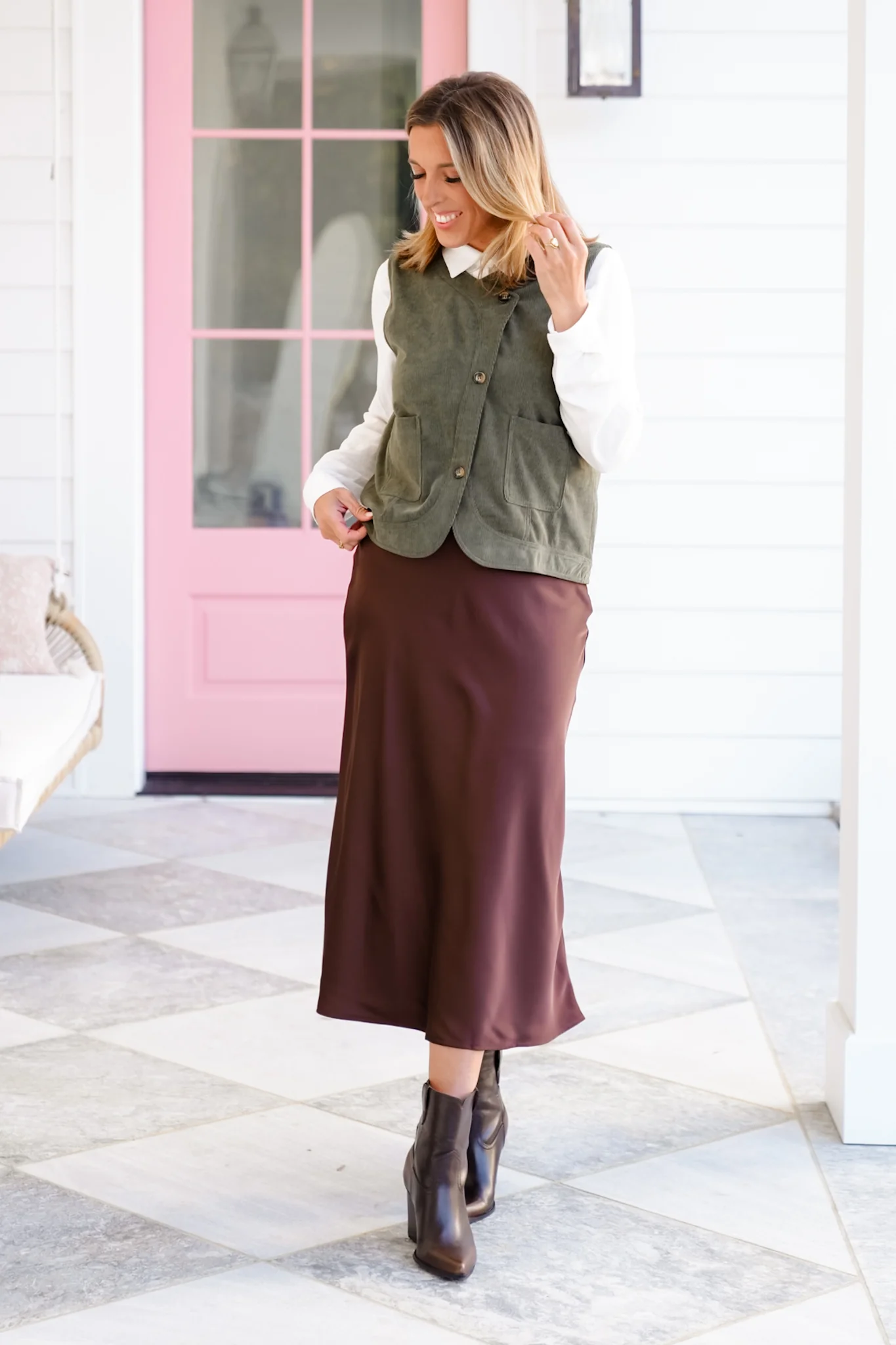 Corduroy Asymmetrical Front Button Down Vest - Image 7