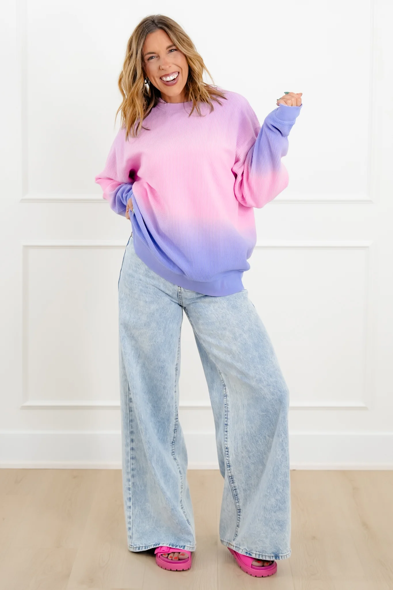 Cotton Candy Ombre Ribbed Long Sleeve Pullover Top - Image 2