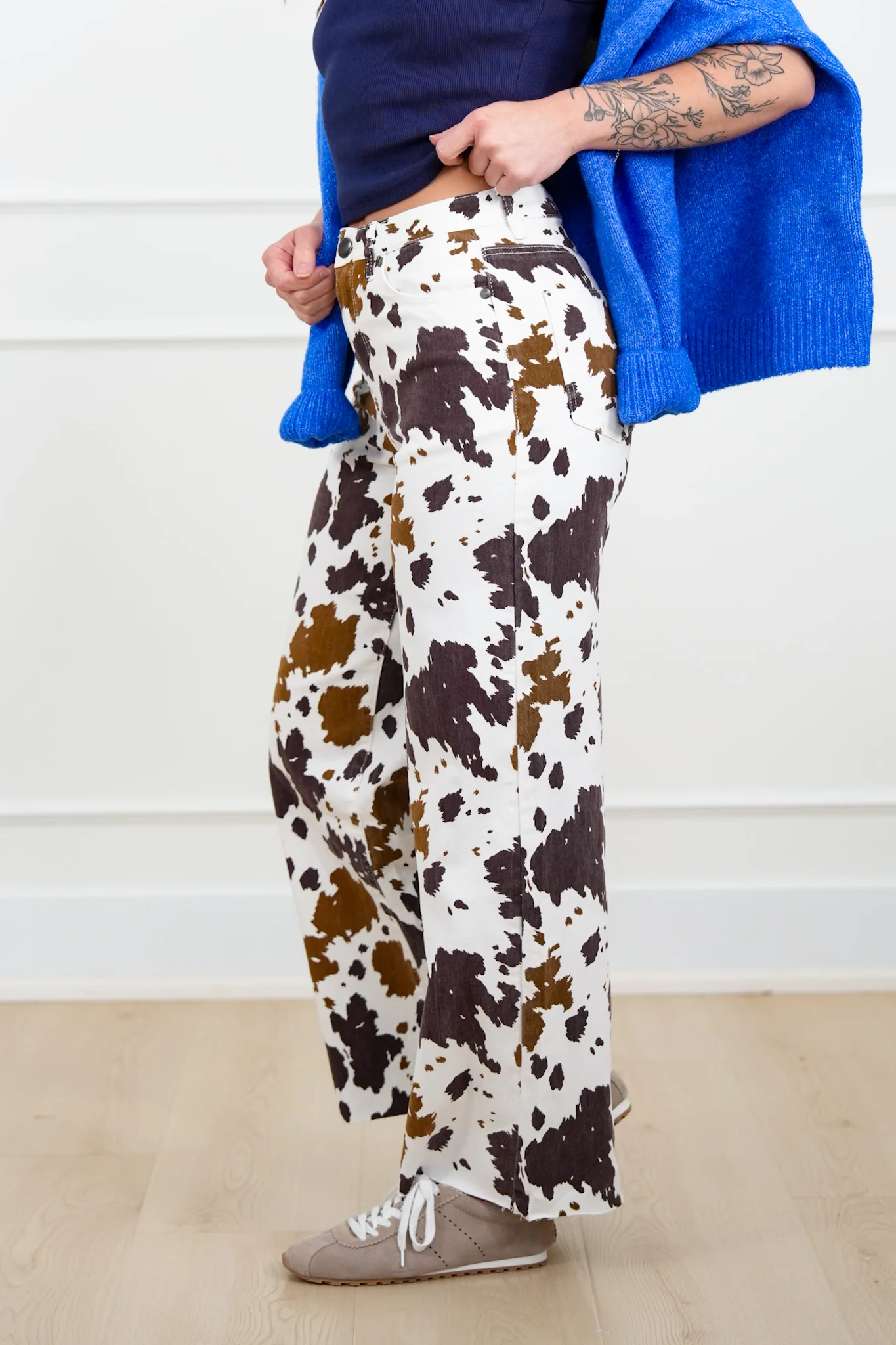Cow Print Wide Leg Relaxed Fit Pants - Image 3