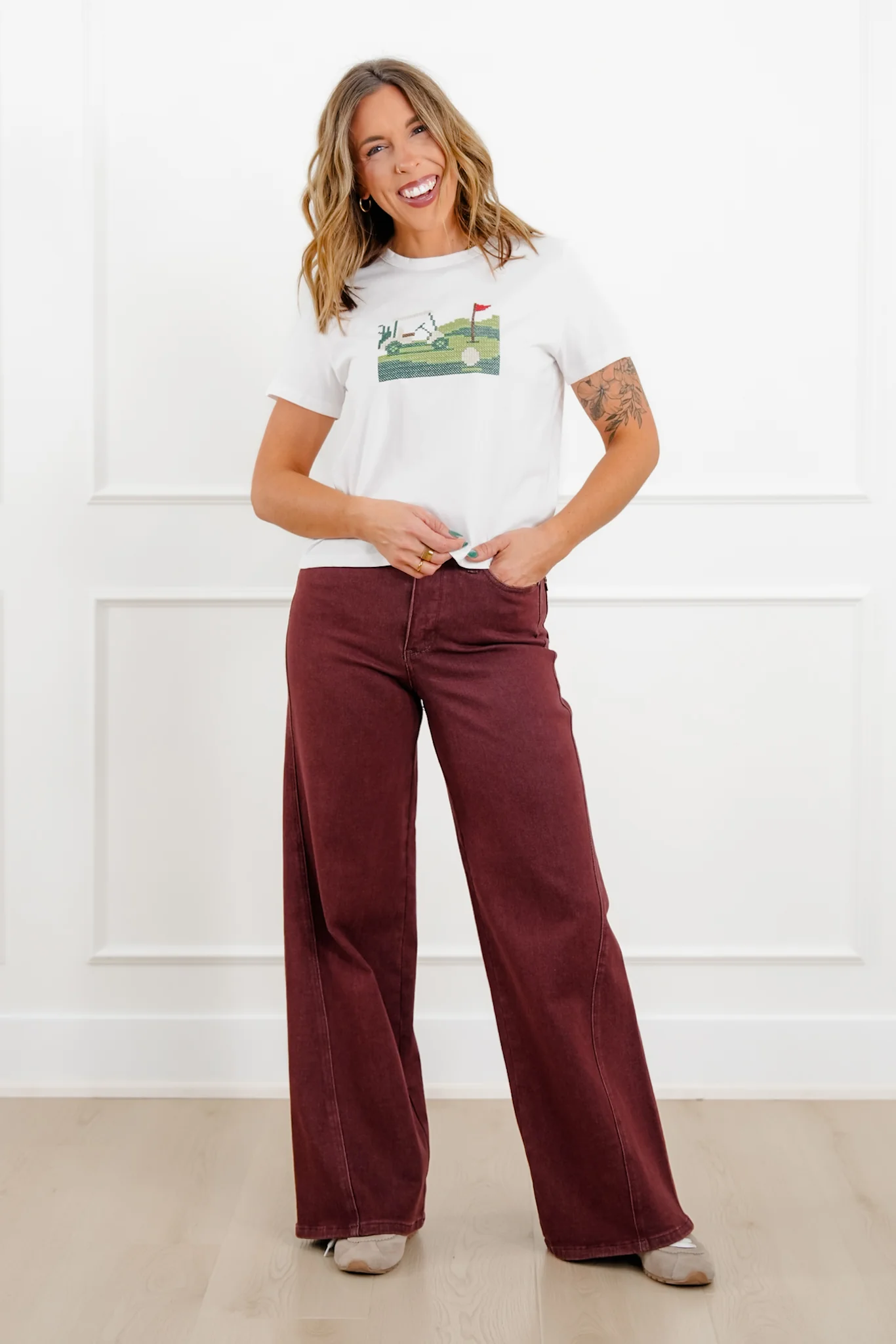 Cross Stitch Golf Cart Short Sleeve Top - Image 2