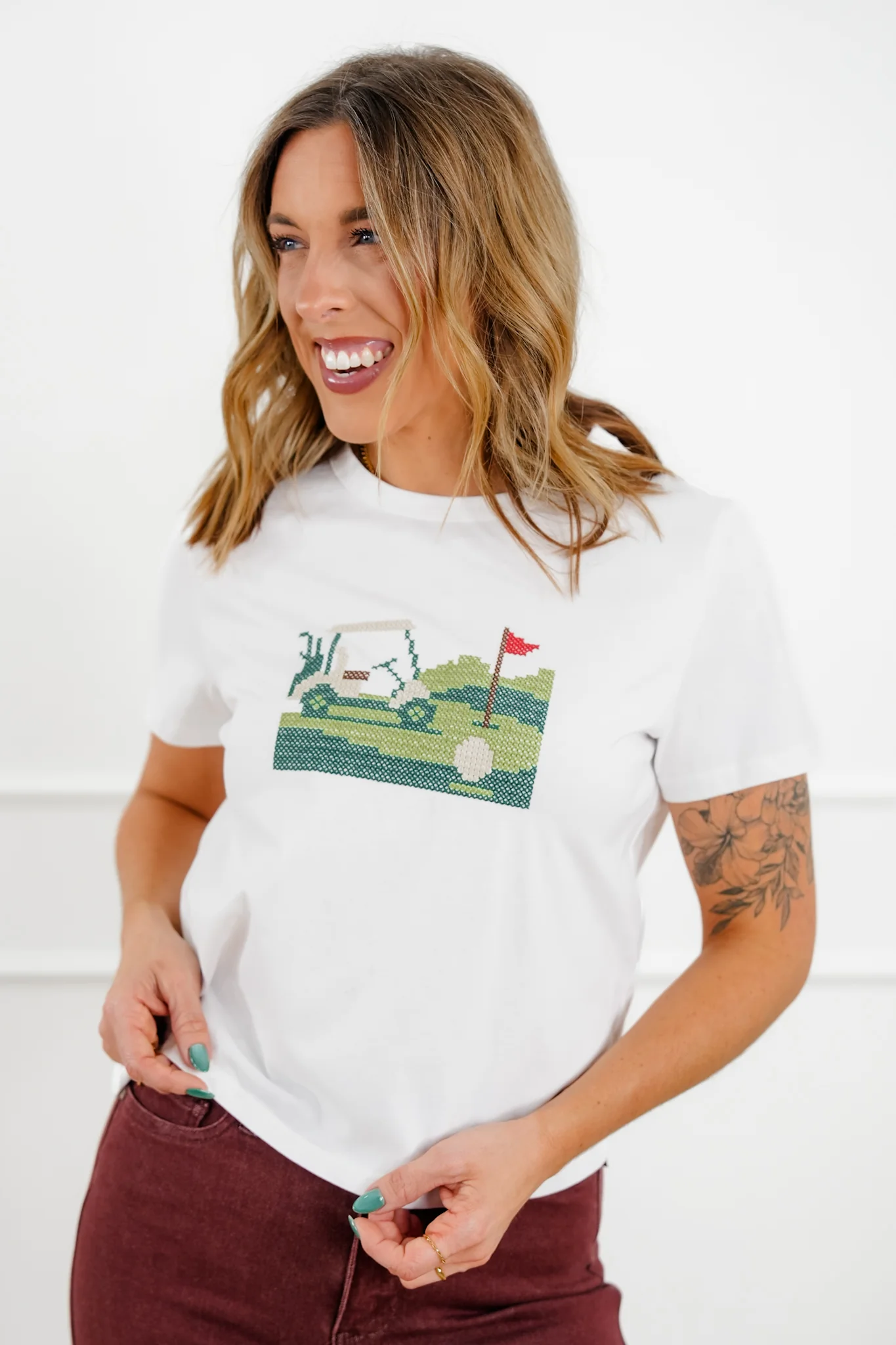 Cross Stitch Golf Cart Short Sleeve Top - Image 3