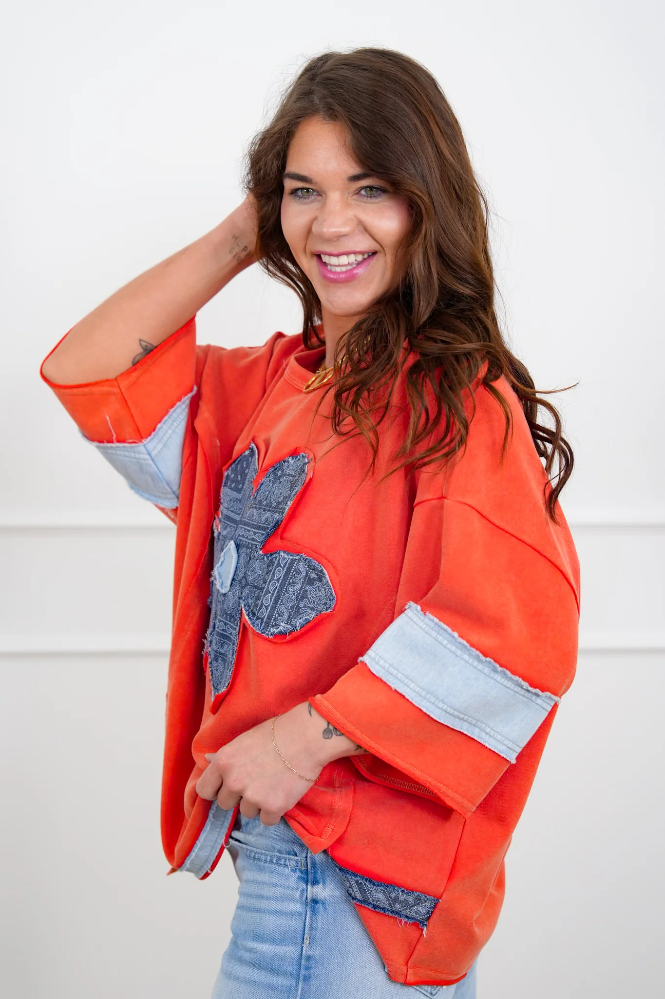 Daisy Patch 3/4 Sleeve Round Neck Top - Image 2