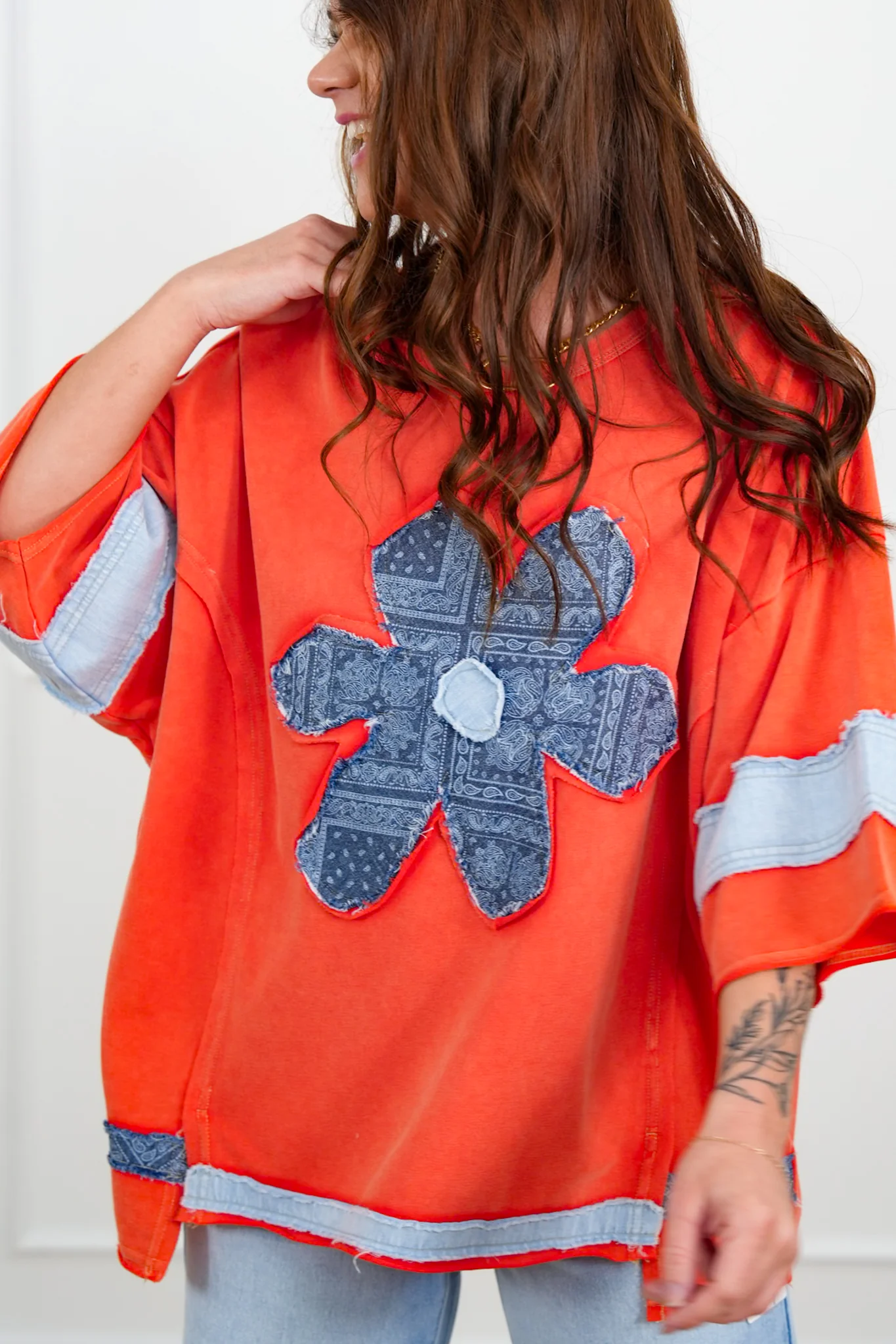 Daisy Patch 3/4 Sleeve Round Neck Top - Image 4