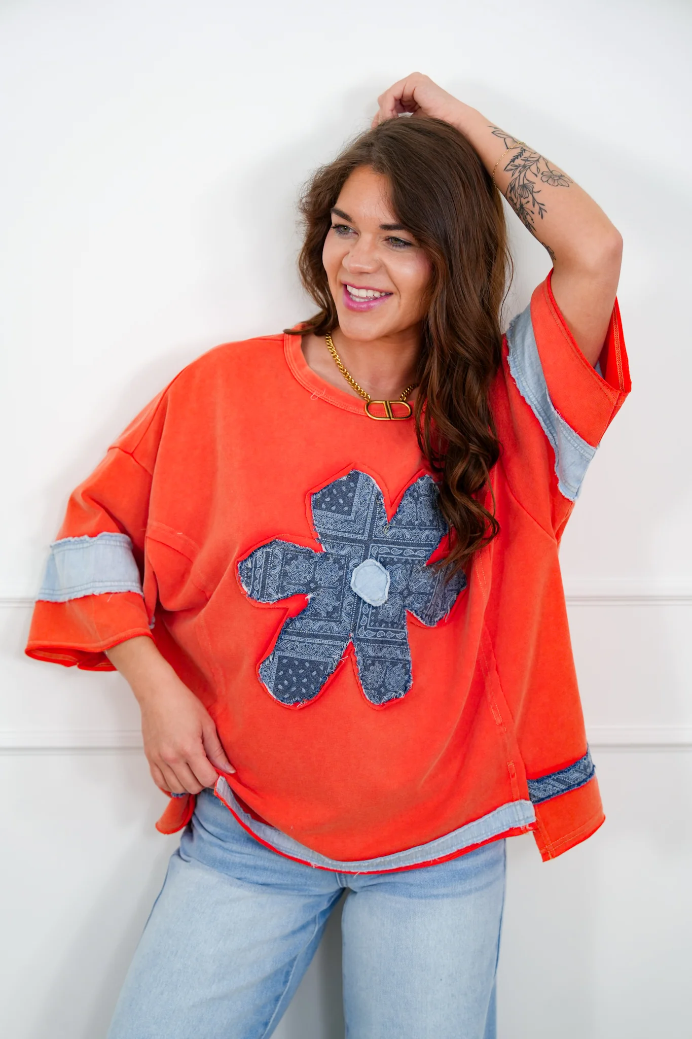 Daisy Patch 3/4 Sleeve Round Neck Top - Image 5