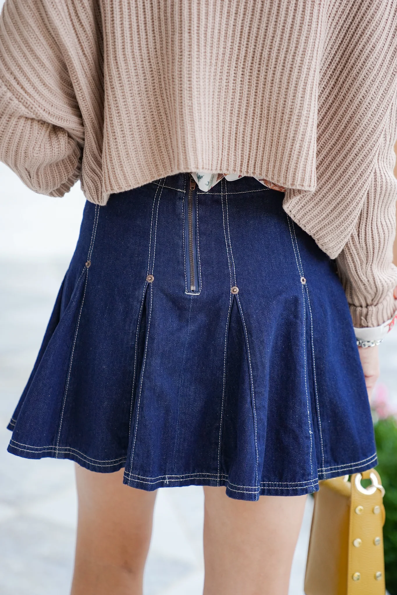Dark Wash Pleated Flared Mini Skirt - Image 6