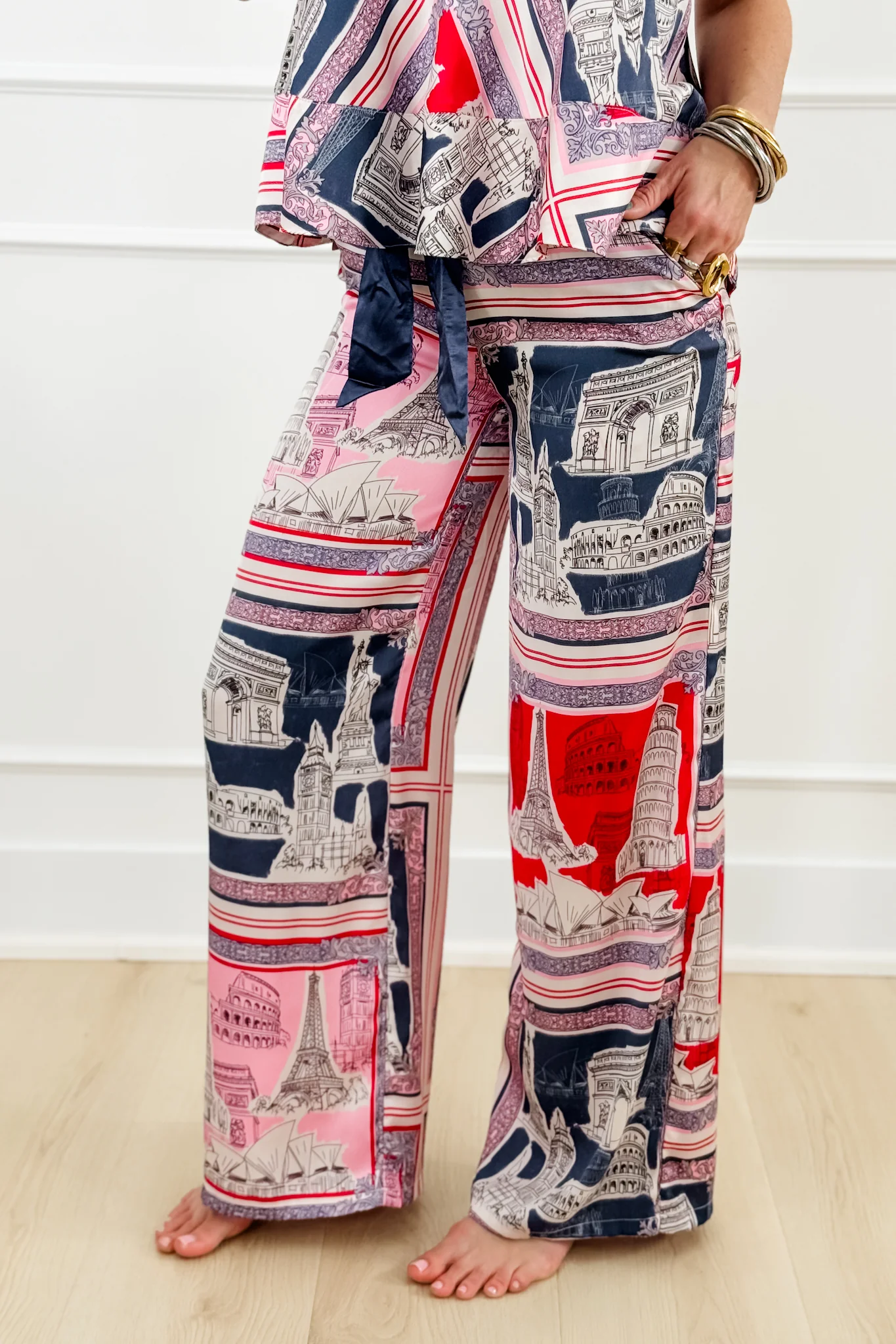 Destination Print Elastic Waistband Wide Leg Pants - Image 2