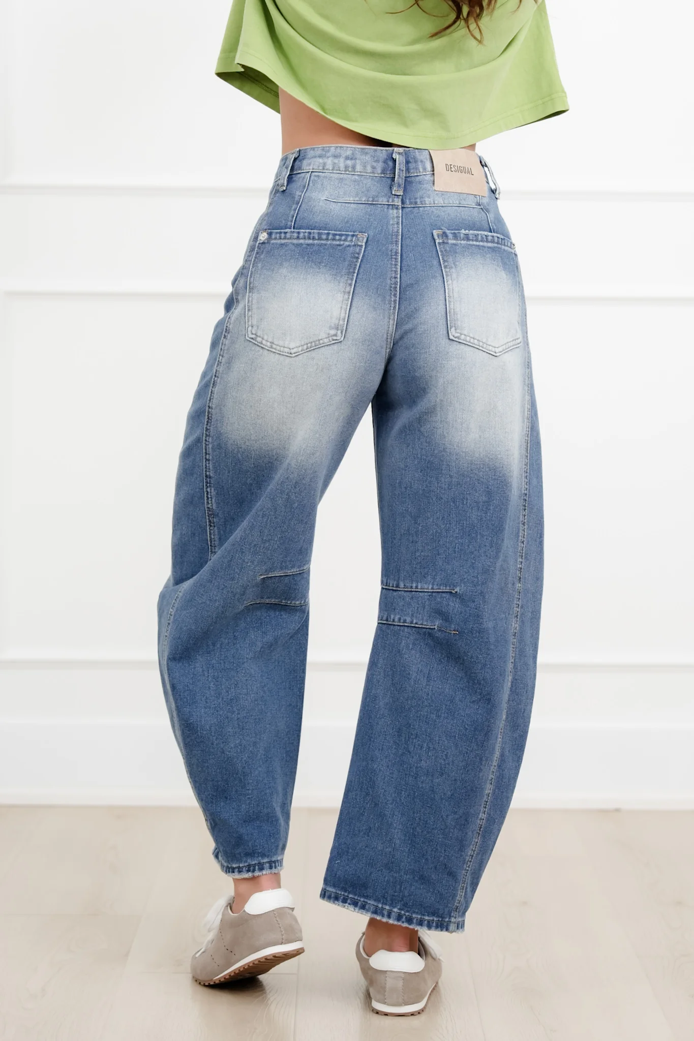 Distressed Mid Rise Light Wash Barrel Jeans - Image 3