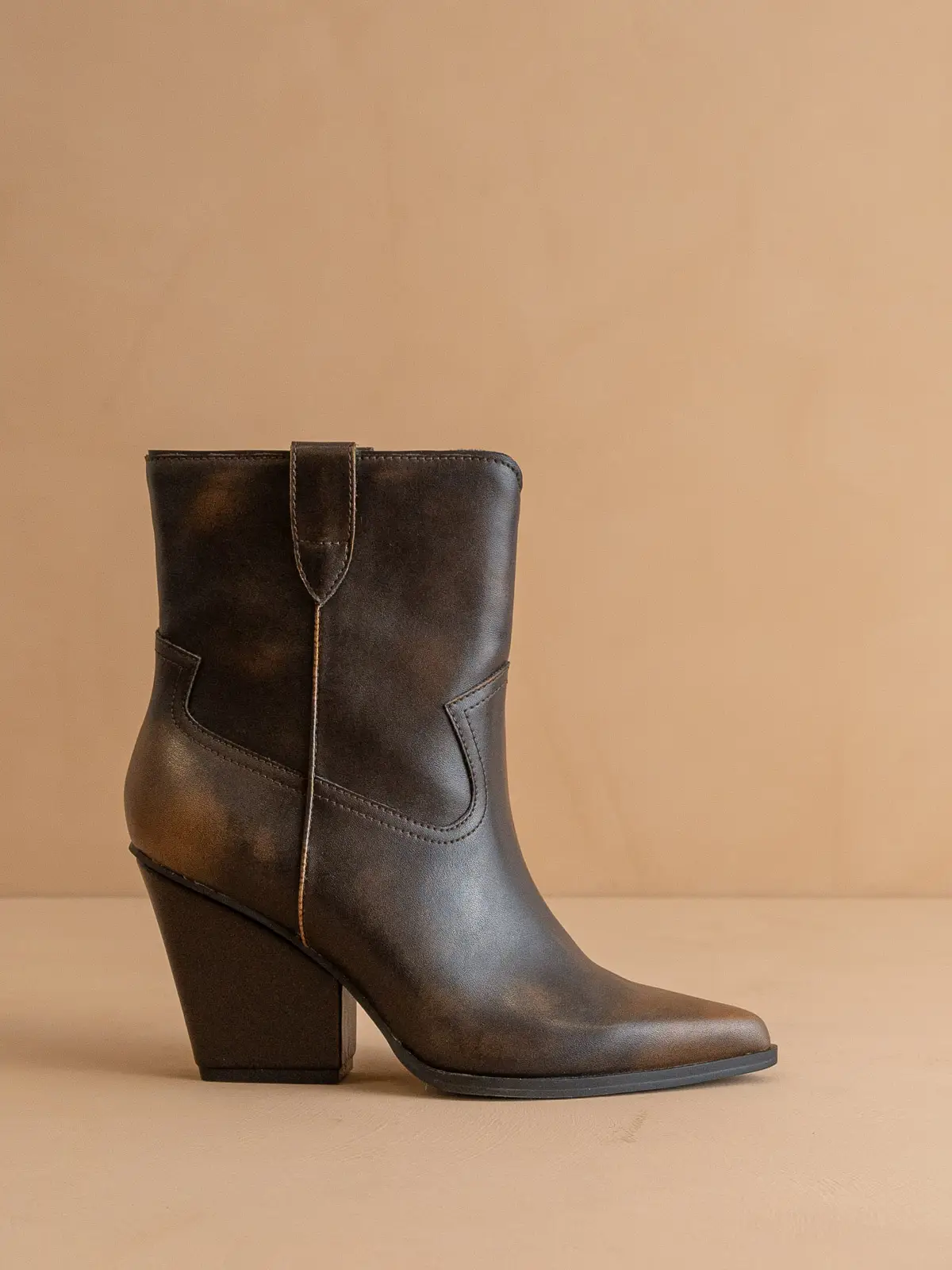 Restock! Distressed Vegan Leather Western Ankle Boots with Pointed Toe - Image 4