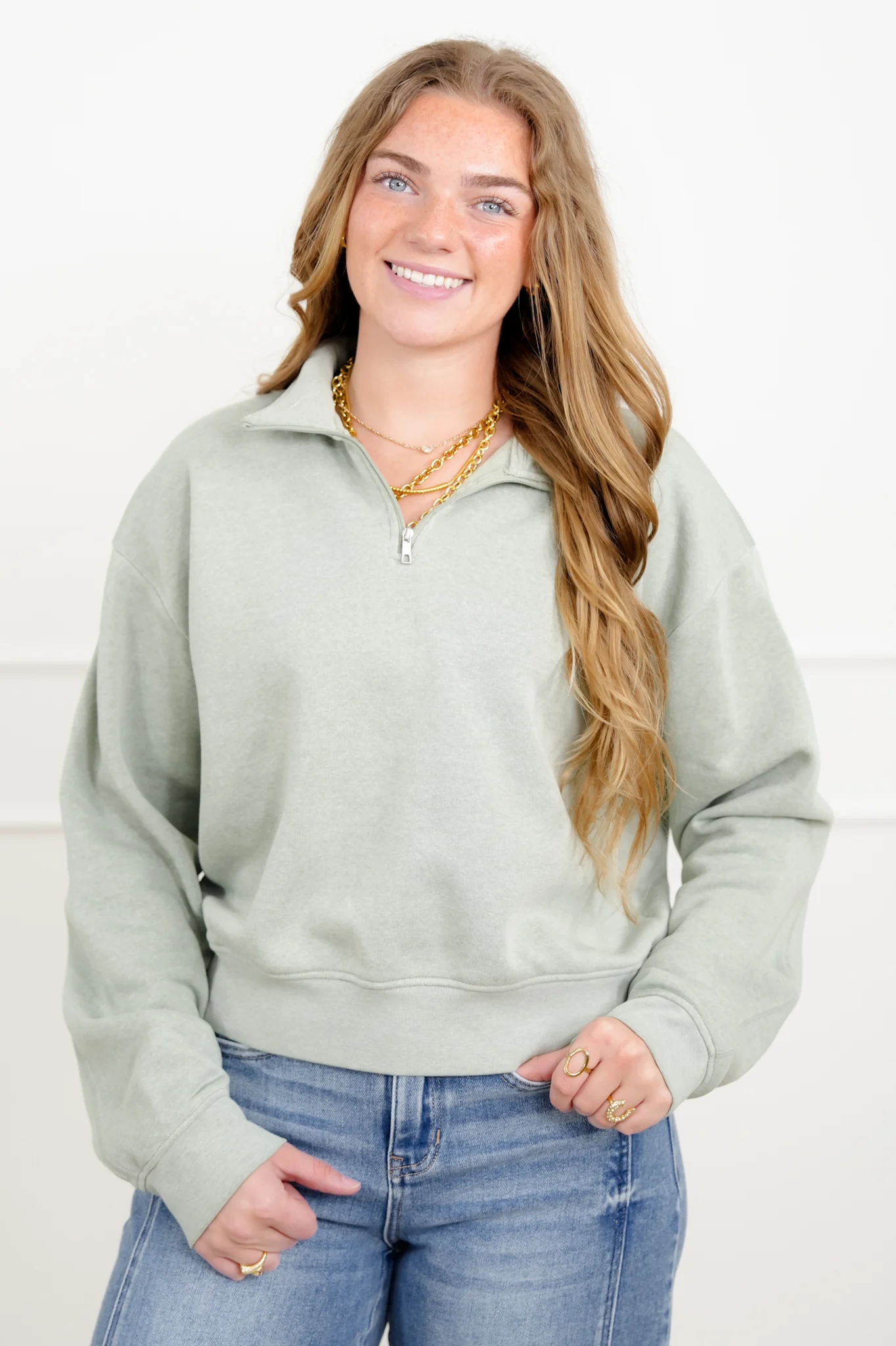 Door Buster! French Terry Long Sleeve Half Zip Up Sweatshirt - Image 2