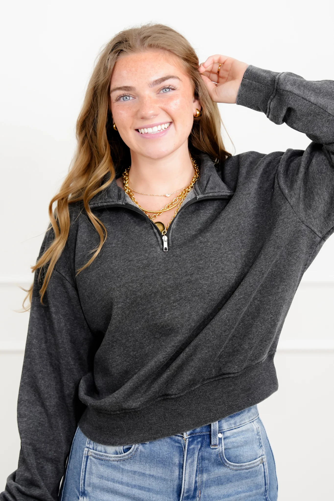 Door Buster! French Terry Long Sleeve Half Zip Up Sweatshirt - Image 4