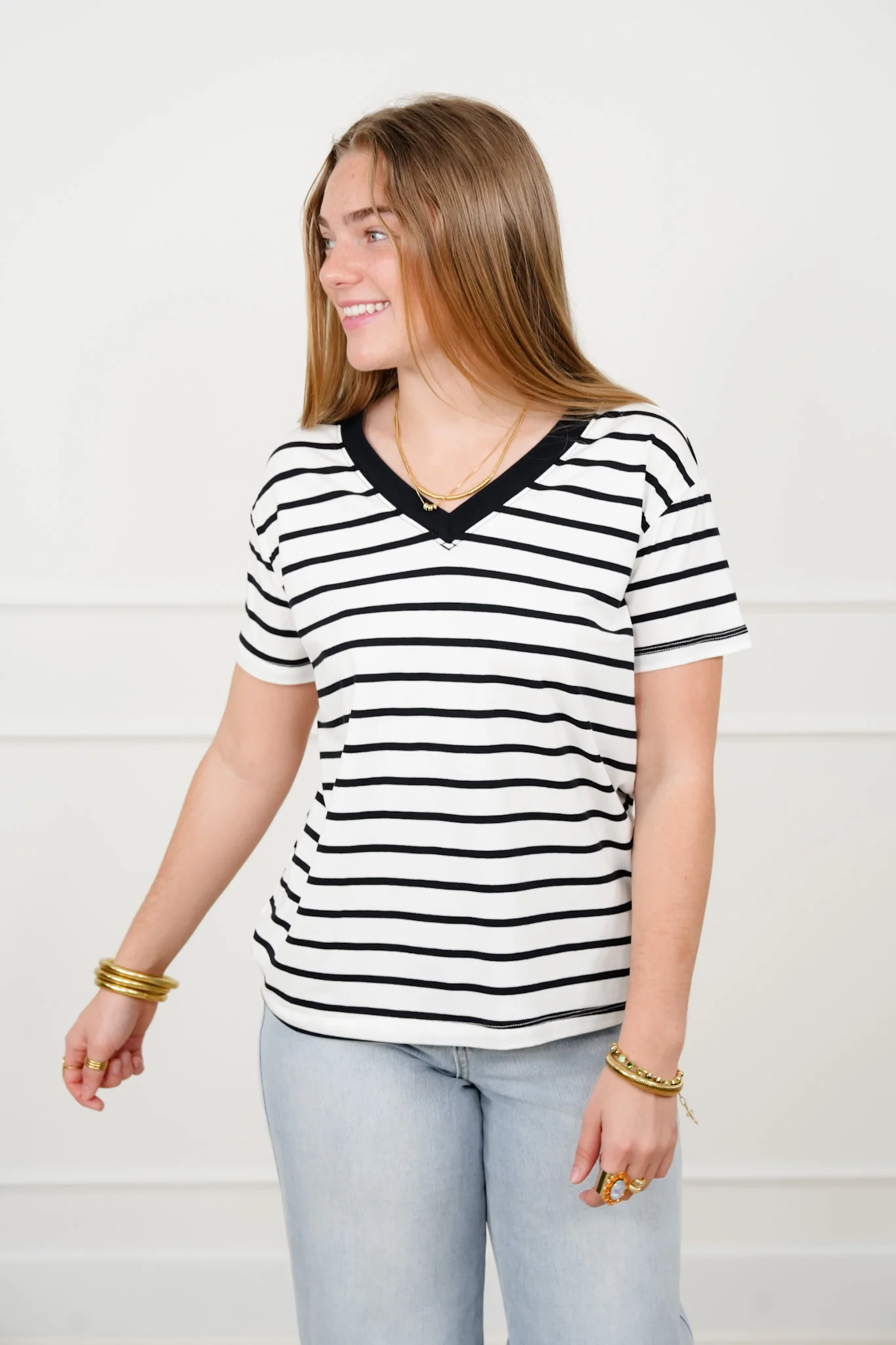 Door Buster! Plus/Reg Zenana Striped V Neck Tee Shirts - Image 10