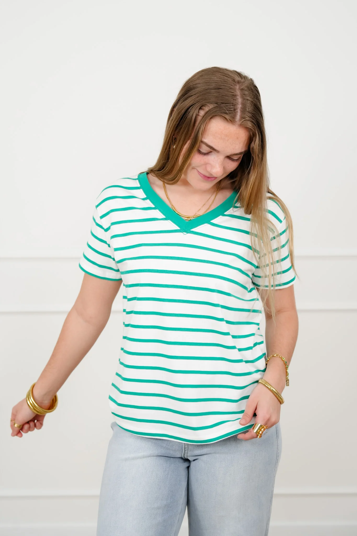 Door Buster! Plus/Reg Zenana Striped V Neck Tee Shirts - Image 3