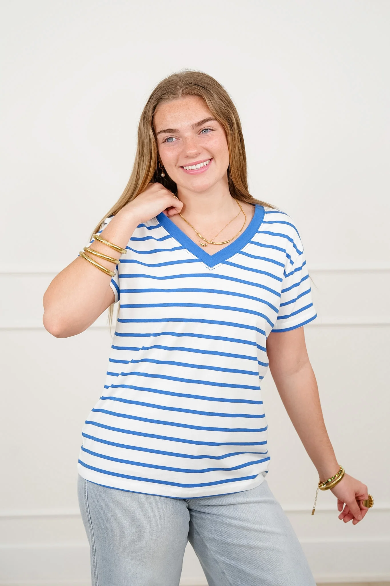 Door Buster! Plus/Reg Zenana Striped V Neck Tee Shirts - Image 4