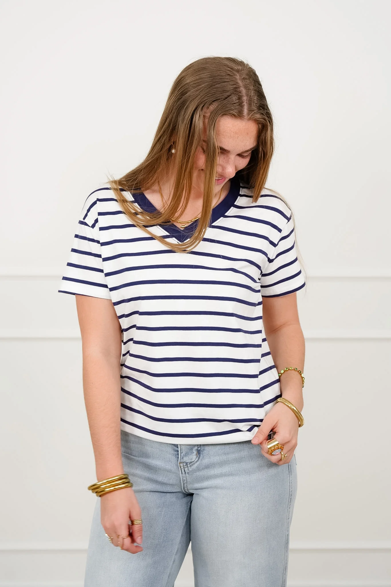 Door Buster! Plus/Reg Zenana Striped V Neck Tee Shirts - Image 5