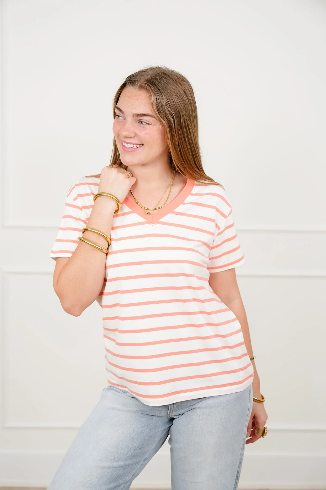 Door Buster! Plus/Reg Zenana Striped V Neck Tee Shirts - Image 6