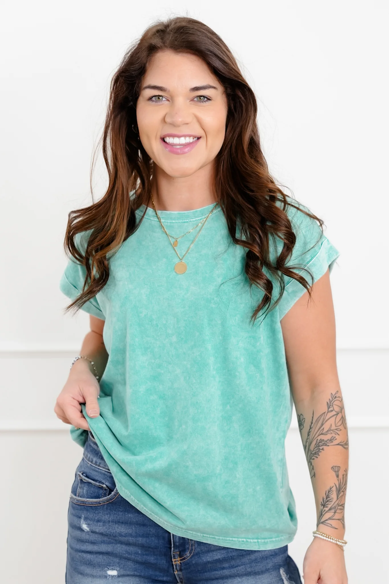 Door Buster! Plus/Reg Zenana Halo Washed Cuffed Short Sleeve Tee - Image 8