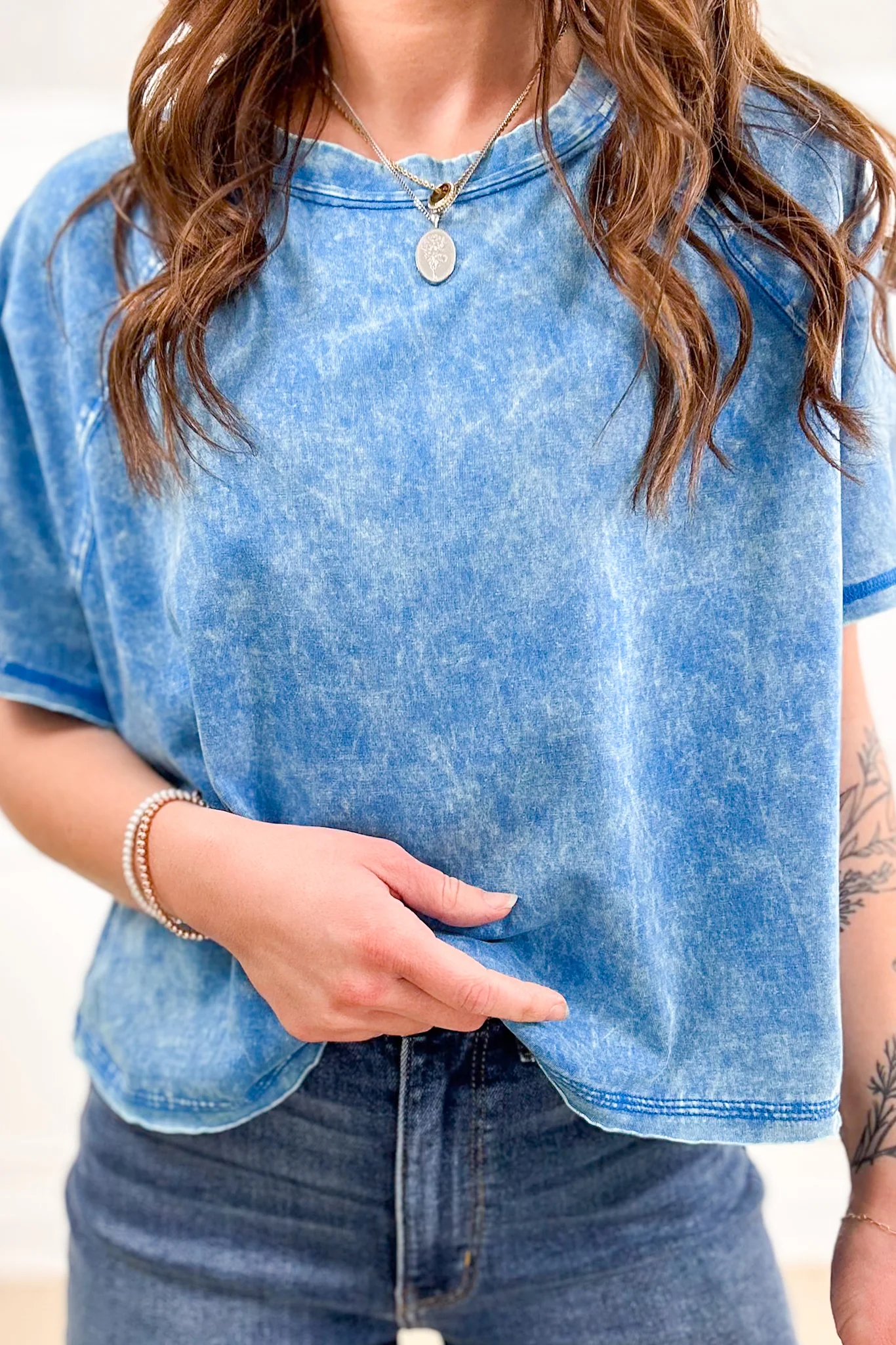 Door Buster! Zenana Acid Washed Round Neck Crop Tee - Image 4