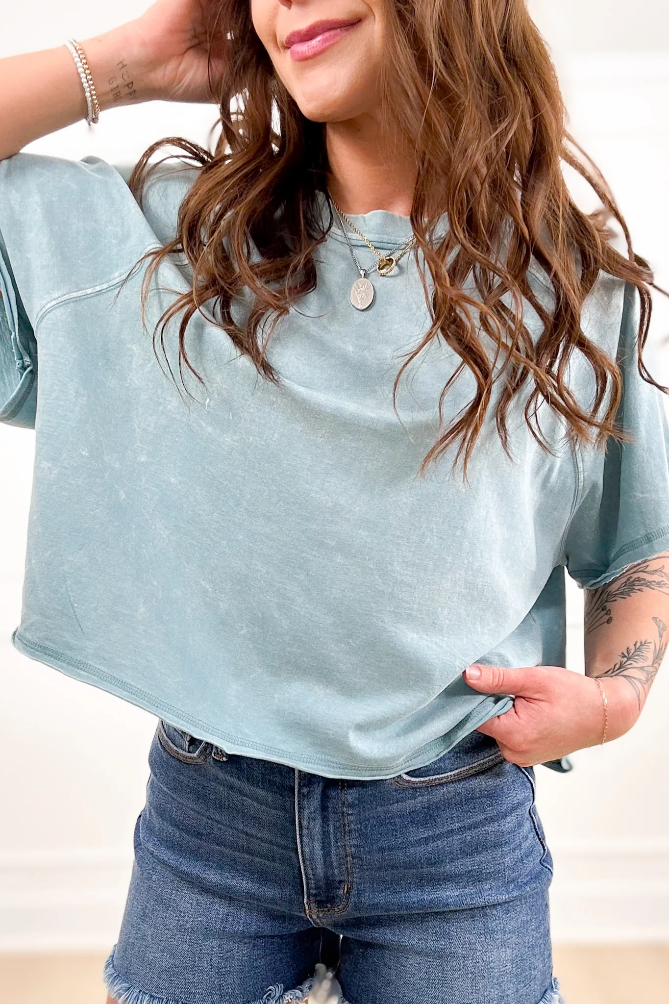 Door Buster! Zenana Acid Washed Round Neck Crop Tee - Image 5