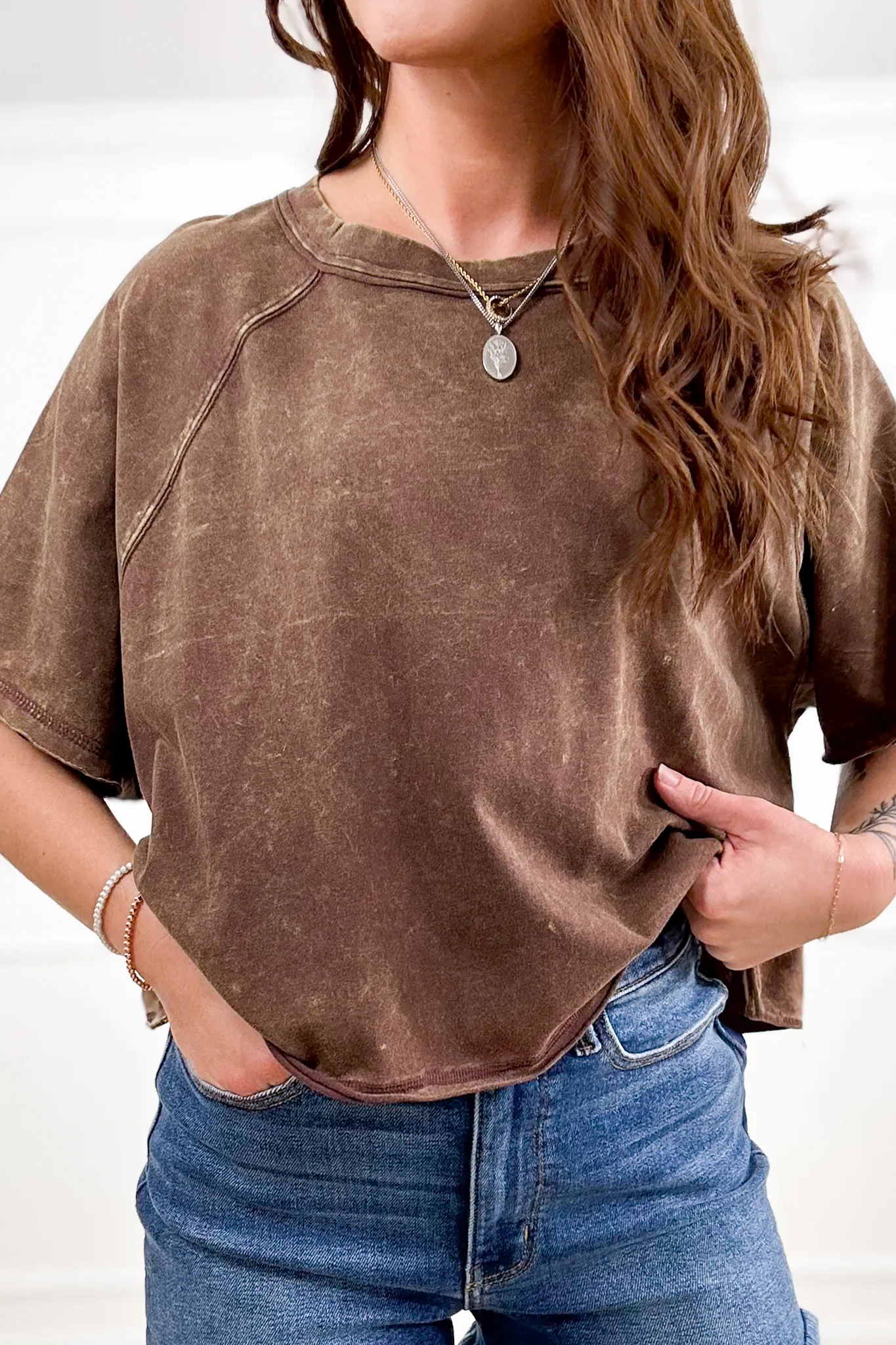 Door Buster! Zenana Acid Washed Round Neck Crop Tee - Image 6