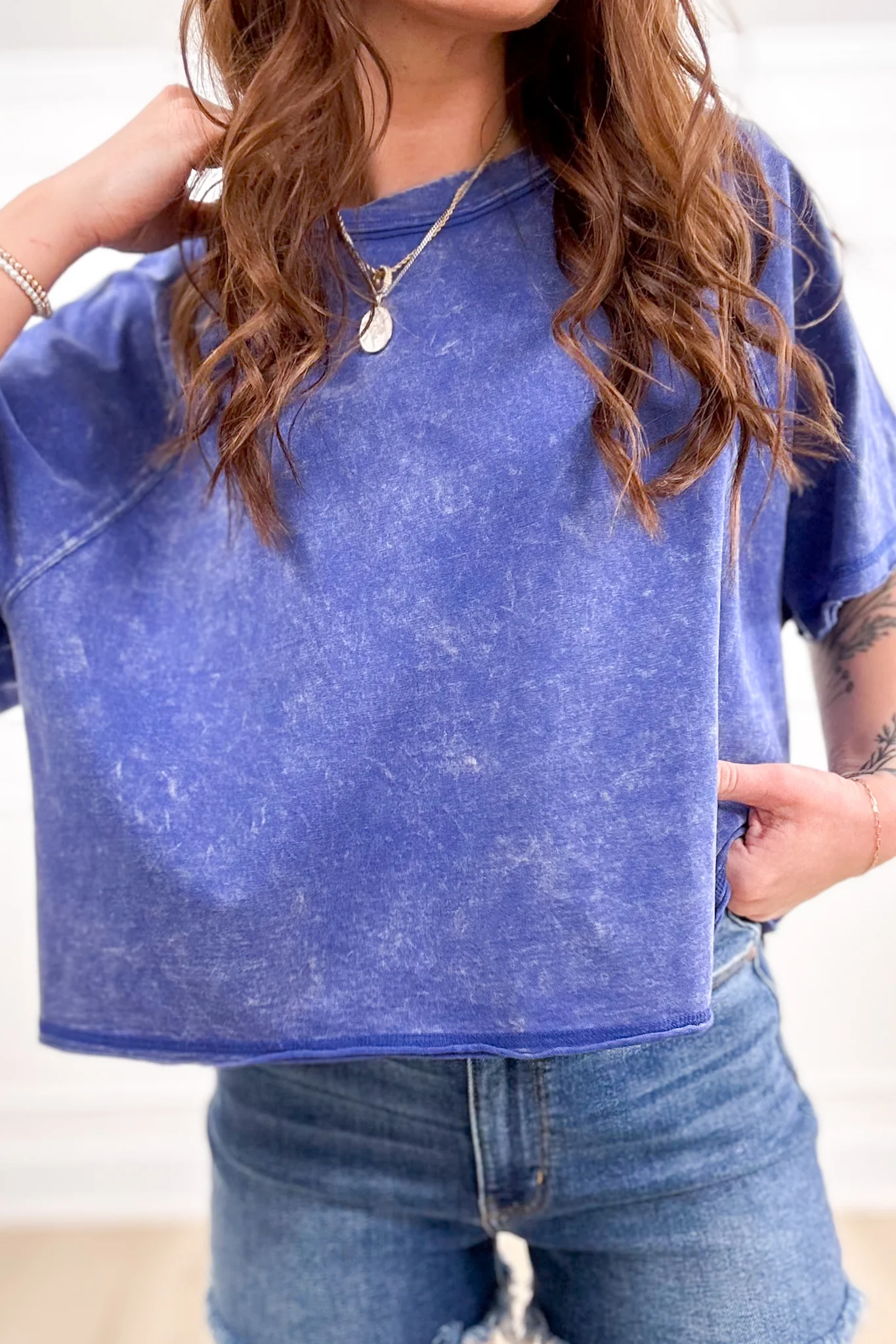 Door Buster! Zenana Acid Washed Round Neck Crop Tee - Image 9