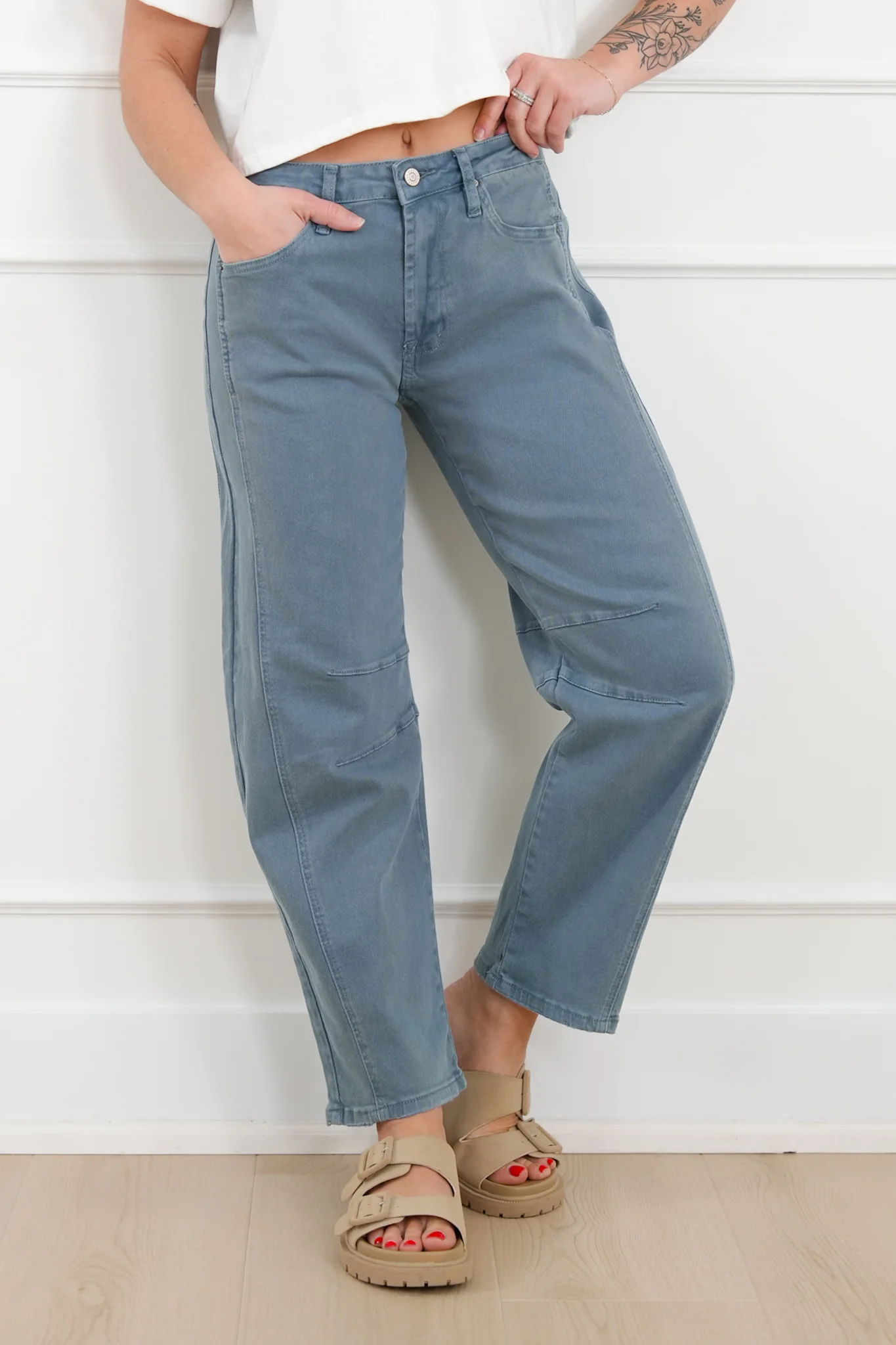 Door Buster! Zenana Barrel Leg Color Denim Pants - Image 4
